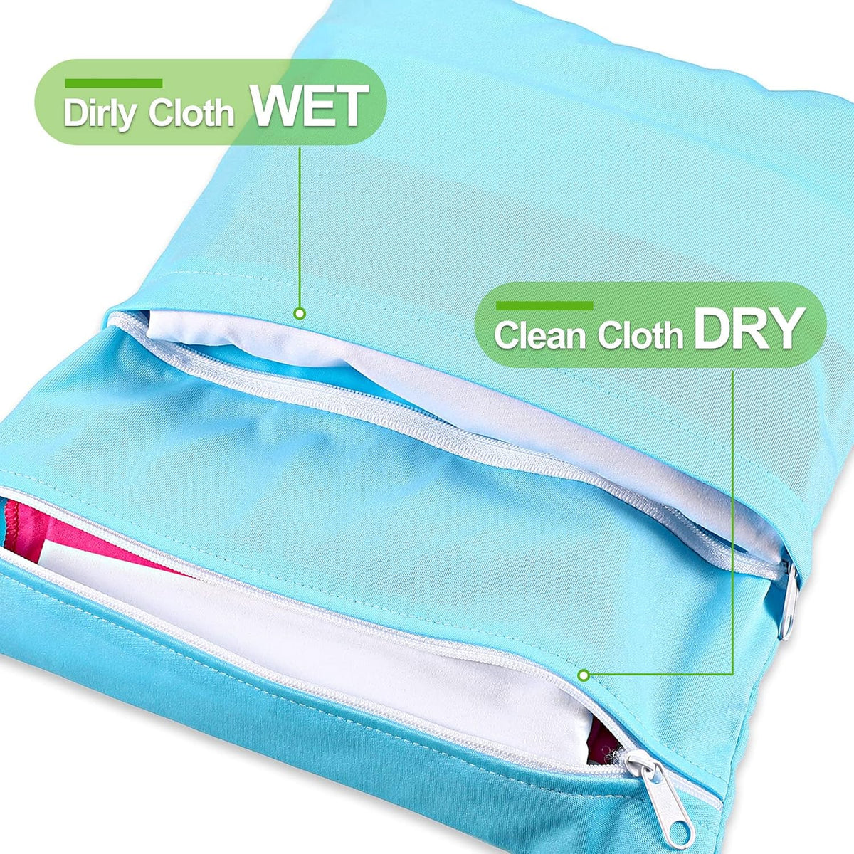 Woanger 10 Pack Wet Dry Bags for Baby Cloth Diapers Waterproof Reusable Travel Bags with Two Zippered Pockets Pool Beach Pouch for Swimsuit Beach Pool Daycare Yoga Gym Dirty Wet Clothe (Vivid Color)