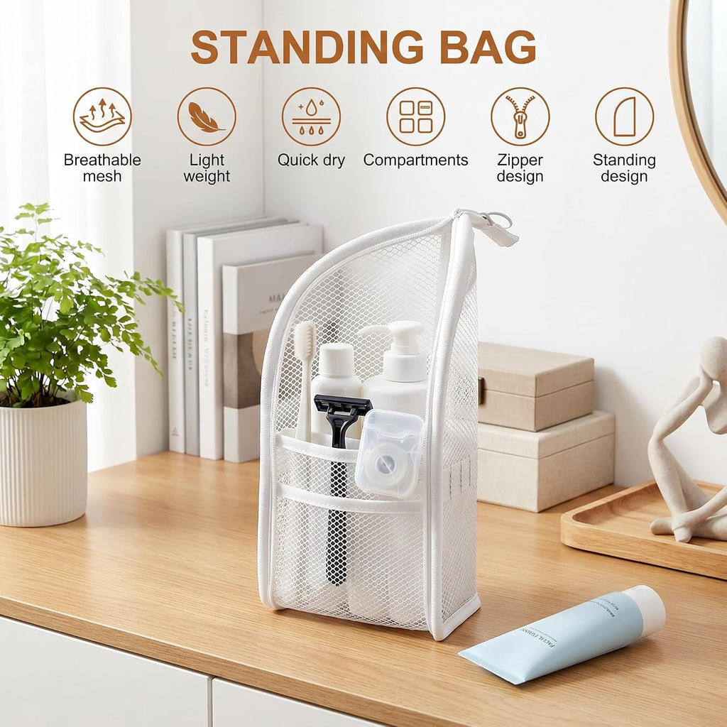 Standing Toiletry Bag,Portable Foldable Hanging Travel Organizer with Zipper and Loop,Mesh Large Capacity Cosmetic Waterproof Bag for Bathroom,Suitcase Packing,Toiletries,Makeup,Skincare (4PC)