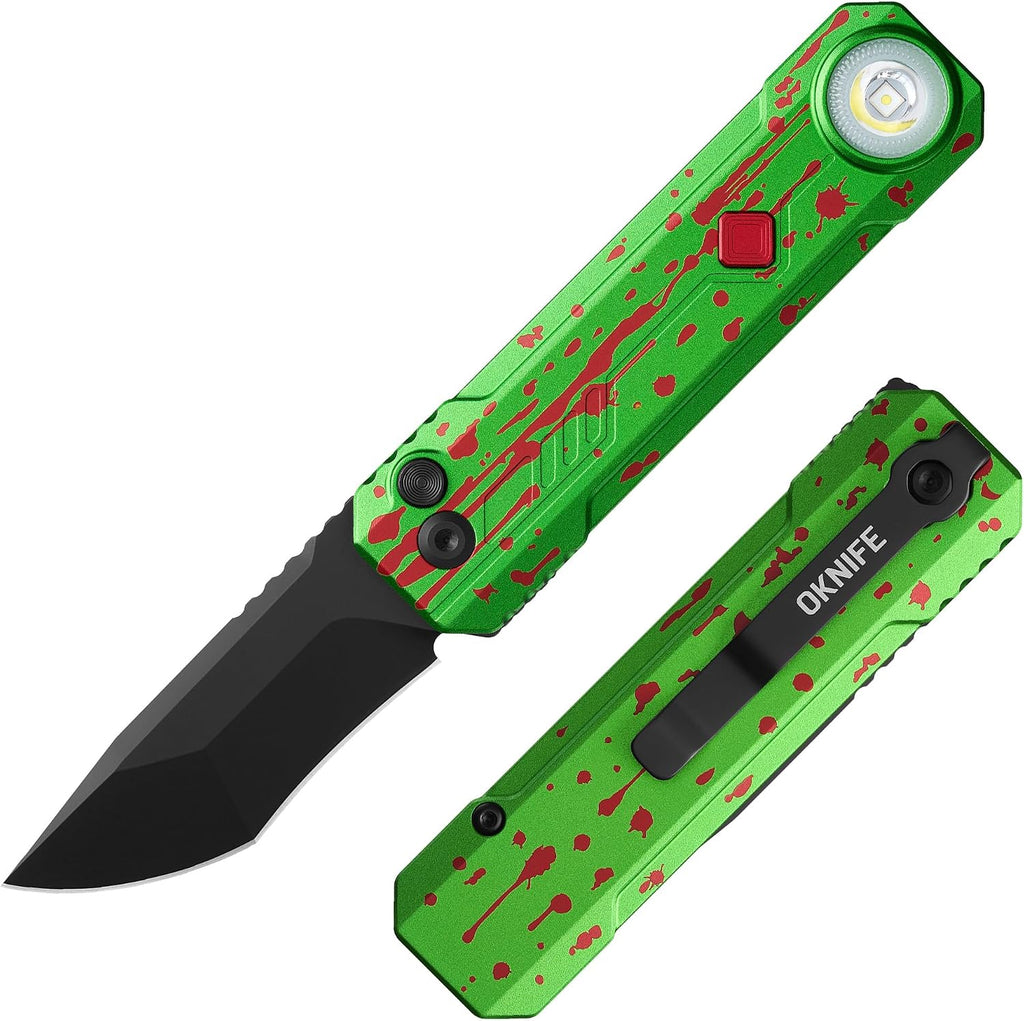 OKNIFE LK 2-in-1 Folding Pocket Knife with Rechargeable Flashlight