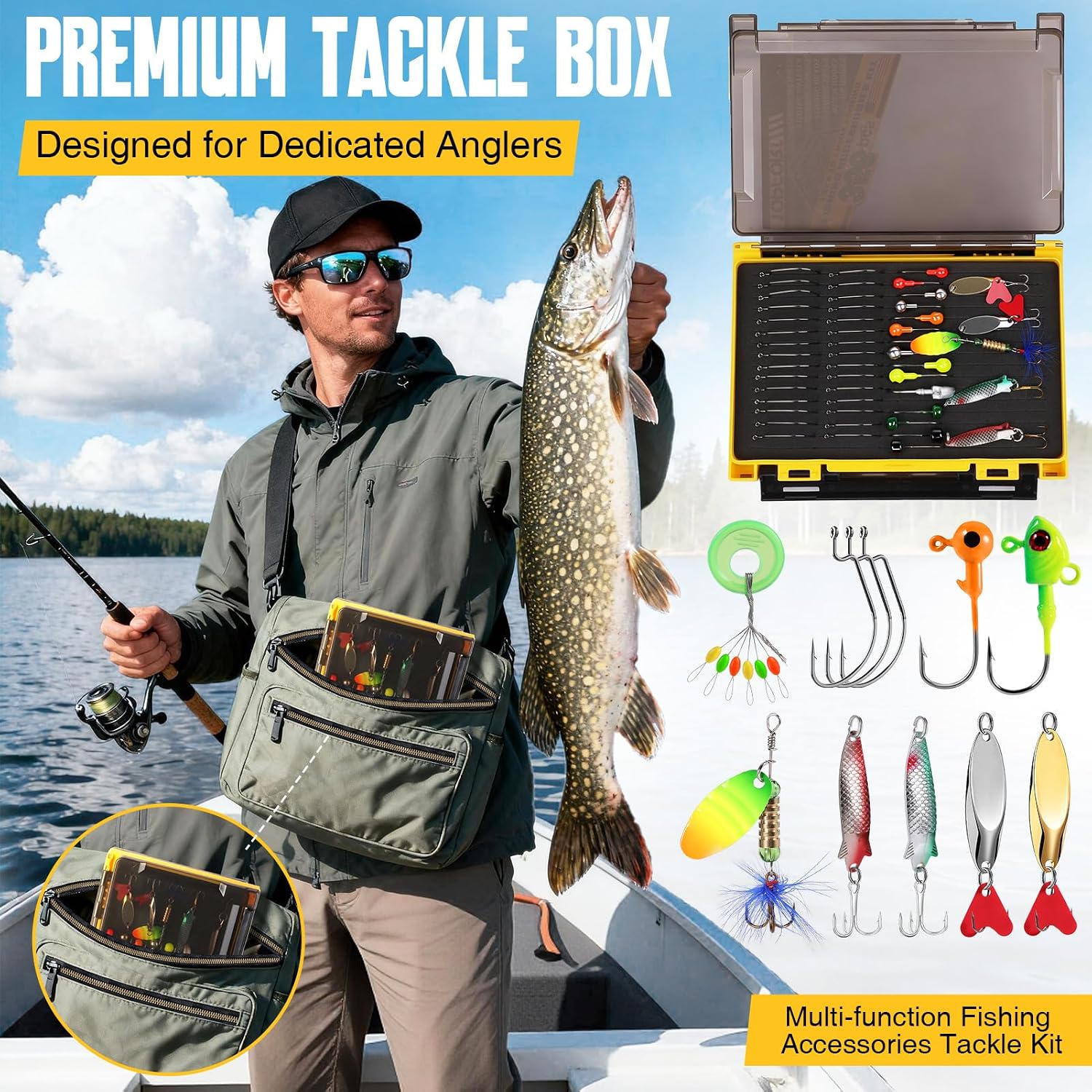 TOPFORT 187/343pcs Fishing Accessories Kit, Organized Fishing Tackle Box with Tackle Included, Fishing Hooks, Fishing Weights Sinkers, Fishing Gear and Equipment, Fishing Gift for Men