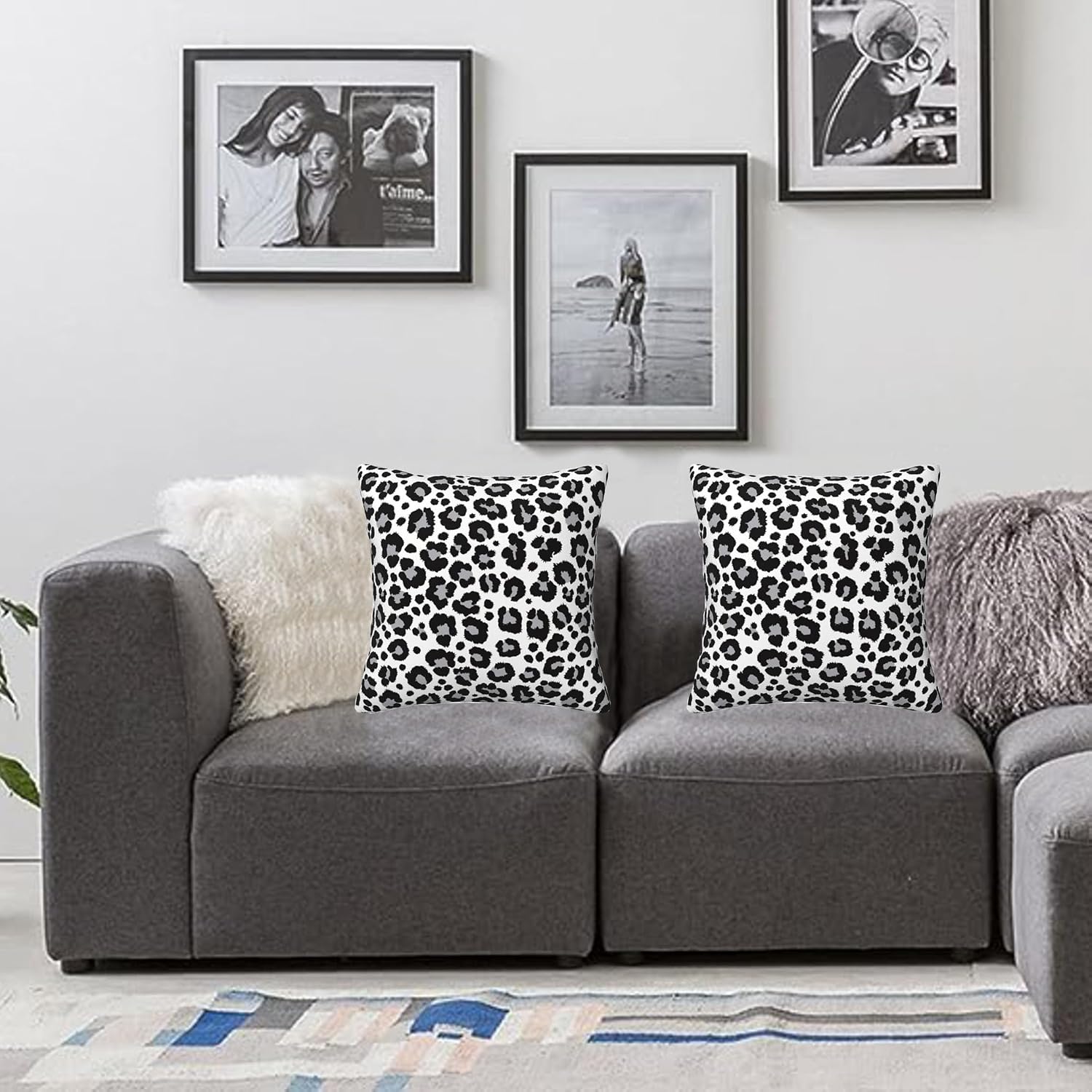White and Grey Leopard Print Pillow Covers 18x18 in Couch Cheetah Pillow Case Sets of 2 Modern Decorative Square Throw Pillows for Home Living Room Bedroom Bed Cushion