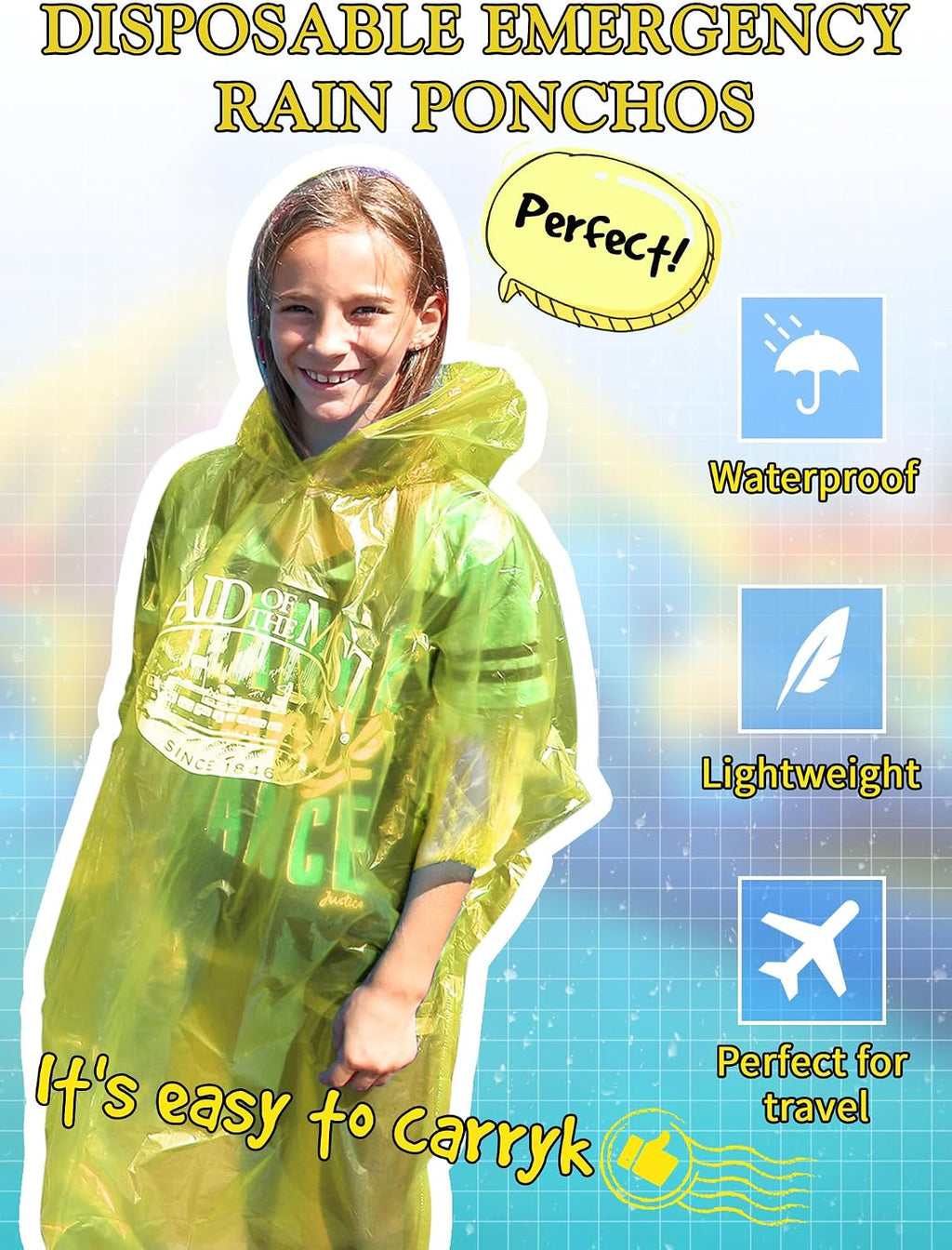 Tarpop 40 Pack Disposable Rain Ponchos Adult Drawstring Hood
