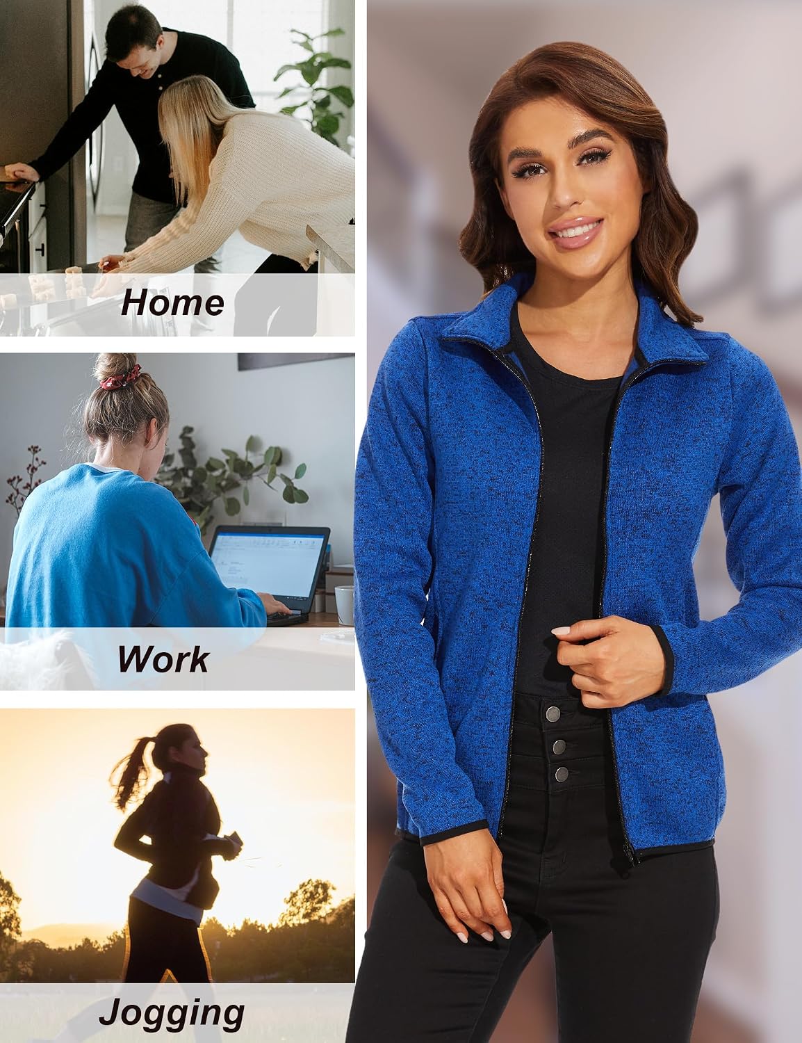 COZZYON Women Fleece Long Sleeve Zip Up Jacket Light Sweater Jacket with Pockets