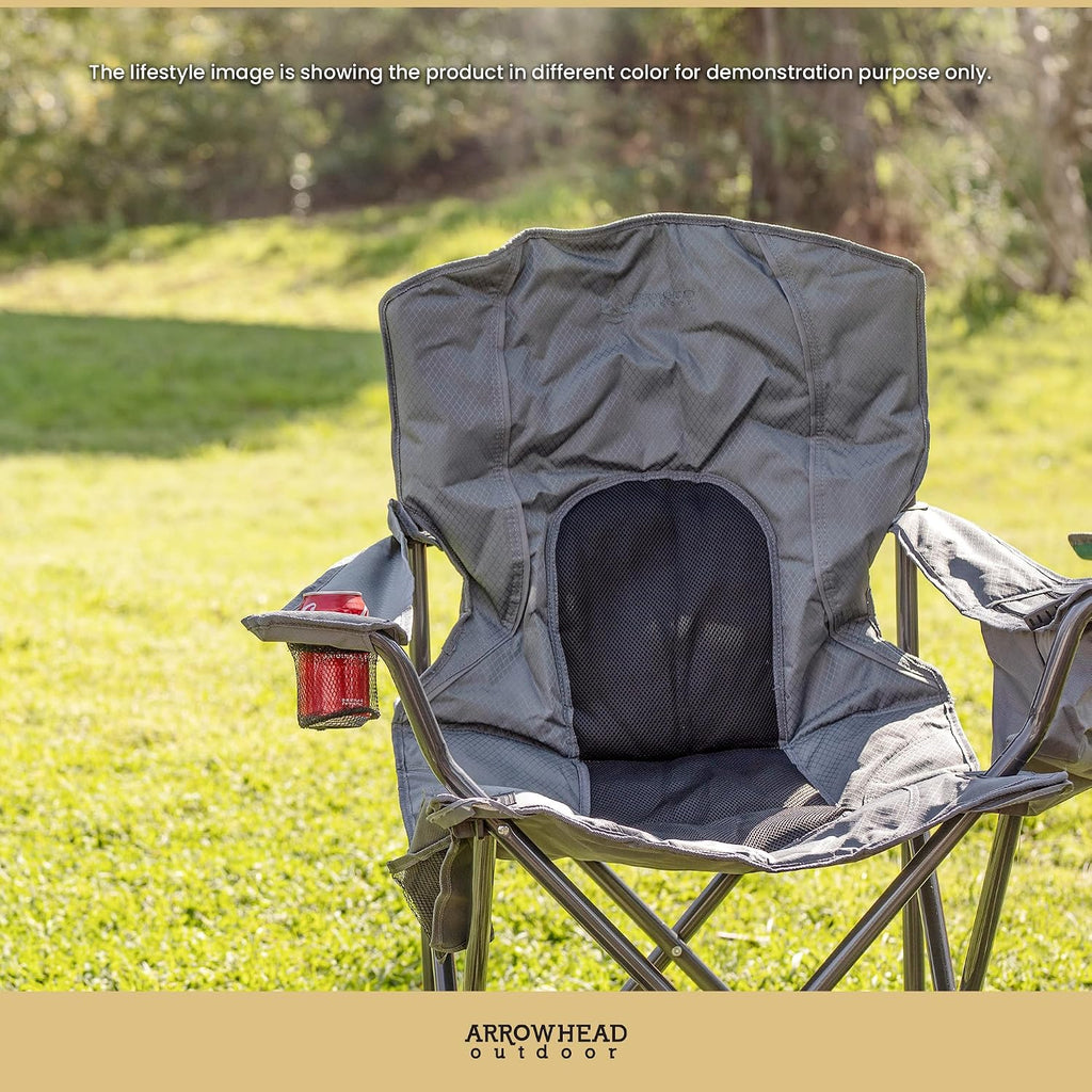 Arrowhead Outdoor Portable Folding Camping Quad Chair w/ 4-Can Cooler, Cup-Holder, Heavy-Duty Carrying Bag w/Easy Carry Shoulder Strap, Padded Armrests, Supports up to 330lbs, USA-Based Support