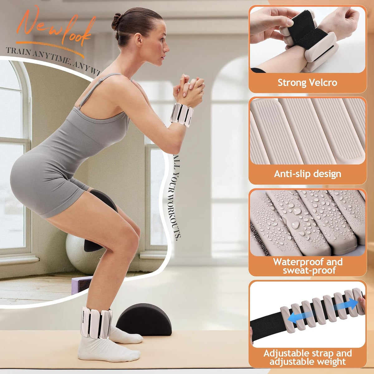 BECOJADDE Ankle Weights for Women Set of 2 (1 lb / 2 lb Each), Adjustable Weighted Wrist Weight for Pilates Walking, Arm & Leg Training