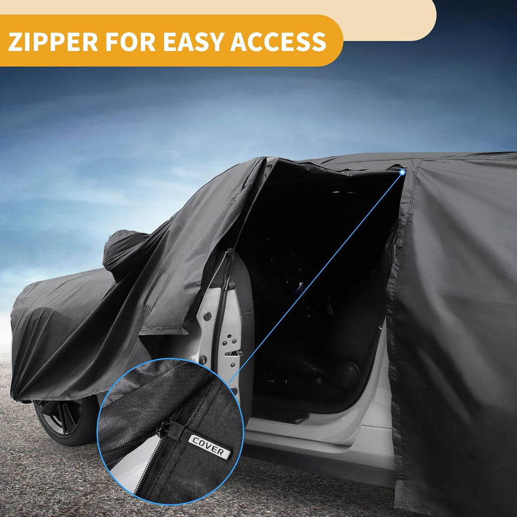 Universal Car Cover Waterproof All Weather 210D-PU, UV Sun Rain Protection, Fits for SUV Length Up to 181", with Left Side Zipper, Black