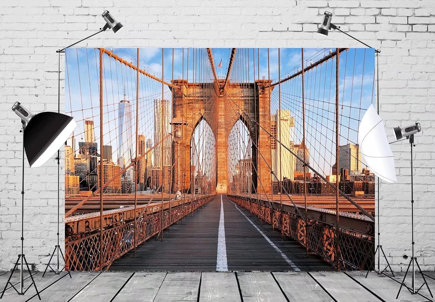 BELECO 7x5ft Fabric Brooklyn Bridge Backdrop New York Iconic Building City Backdrop American Travel Landmark Photo Wedding Photography Background Kids Adults Lovers Portrait Shoot Studio Video Props