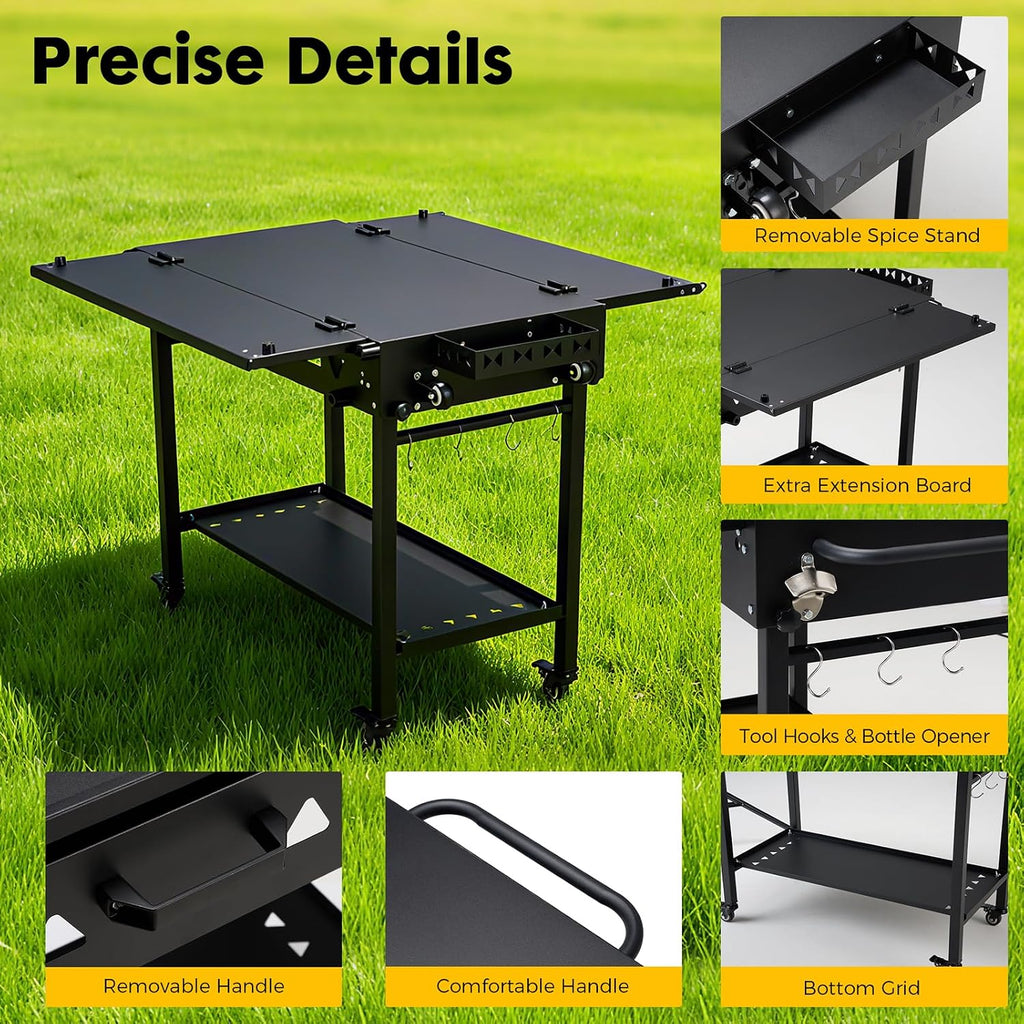 Outdoor Grill Cart Table Griddle Stand, Folding Grill Table with Wheels