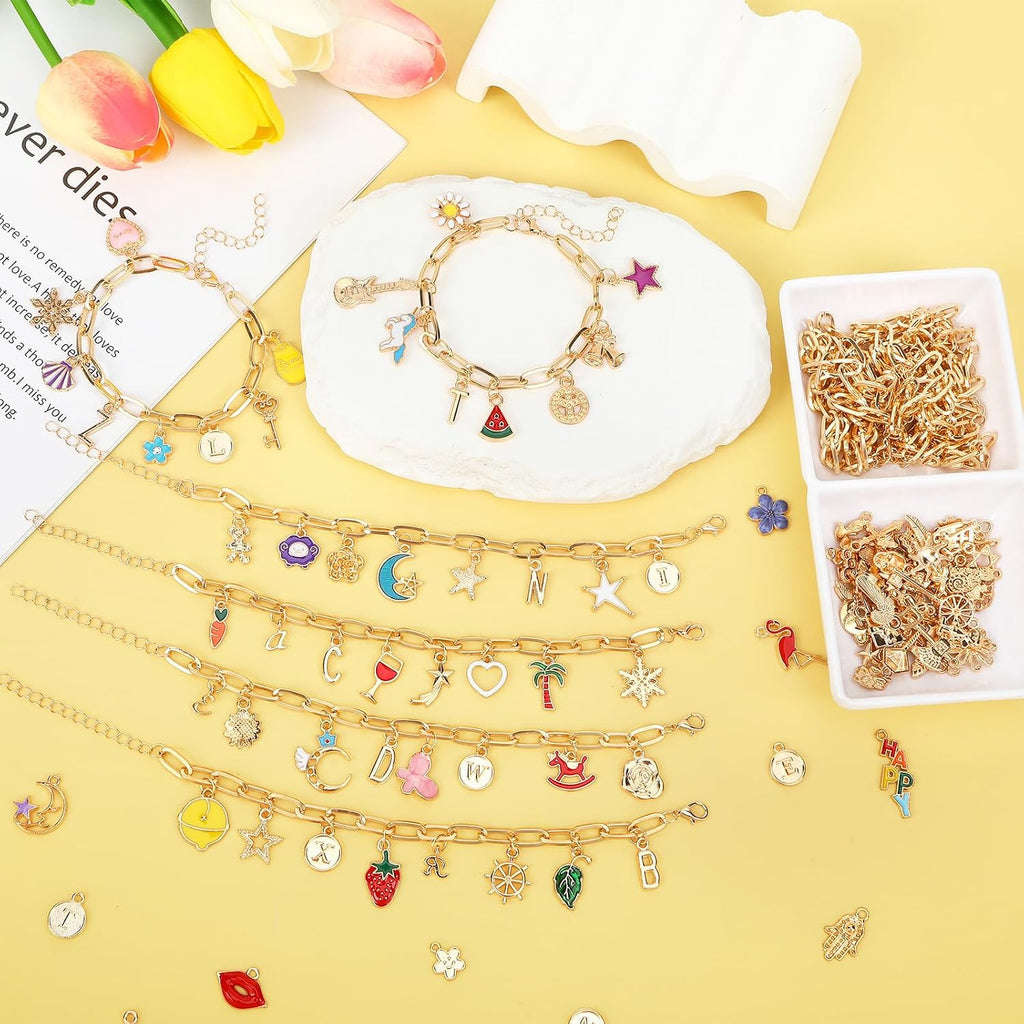 SANNIX 486Pcs Charm Bracelet Making Kit, Including 16 Bangles 228 Charms