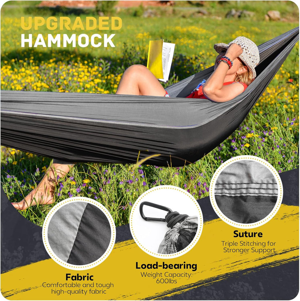 Camping Hammock Lightweight, Portable Hammocks Parachute Hammock with Two Tree Straps, Single or Double Travel Swing Nylon Camp Hammocks, Outdoor Essentials for Beach Backpacking Hiking, Orange