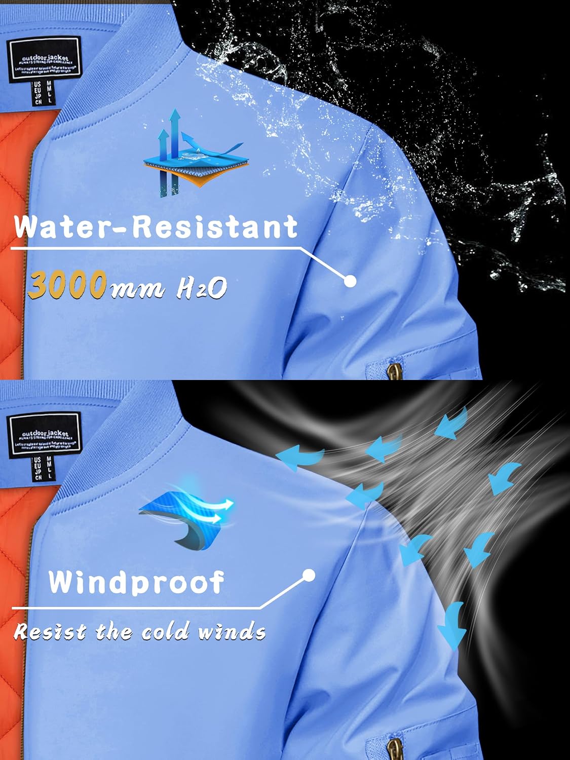 KEFITEVD Men's Bomber Jackets Winter Windbreaker Warm Full Zip Casual Coats