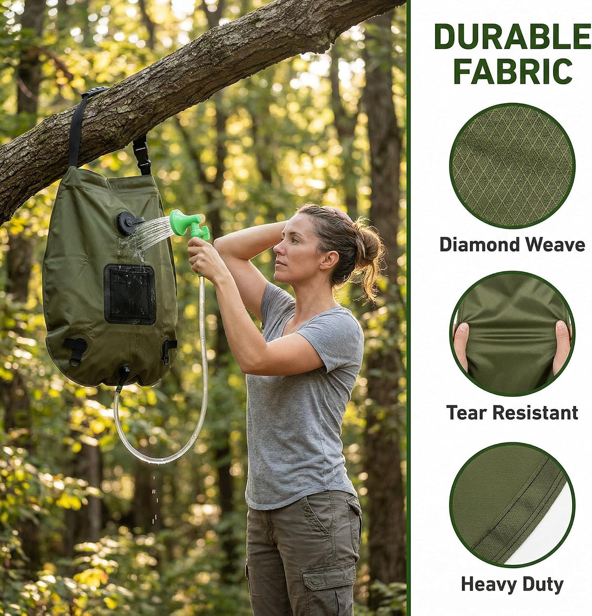 5-Gallon Solar Shower Bag with Real-Time Temp Display - Fast Heating in 20 Mins - Lightweight 0.99lbs Portable Camp Shower for Short Trips & Emergency Backup