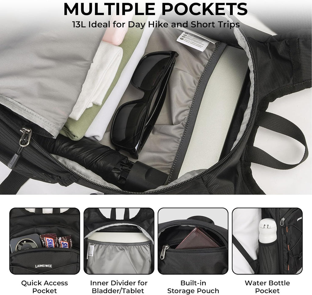 Small Hiking Backpack 13L Lightweight Foldable Travel Daypack for Men Women