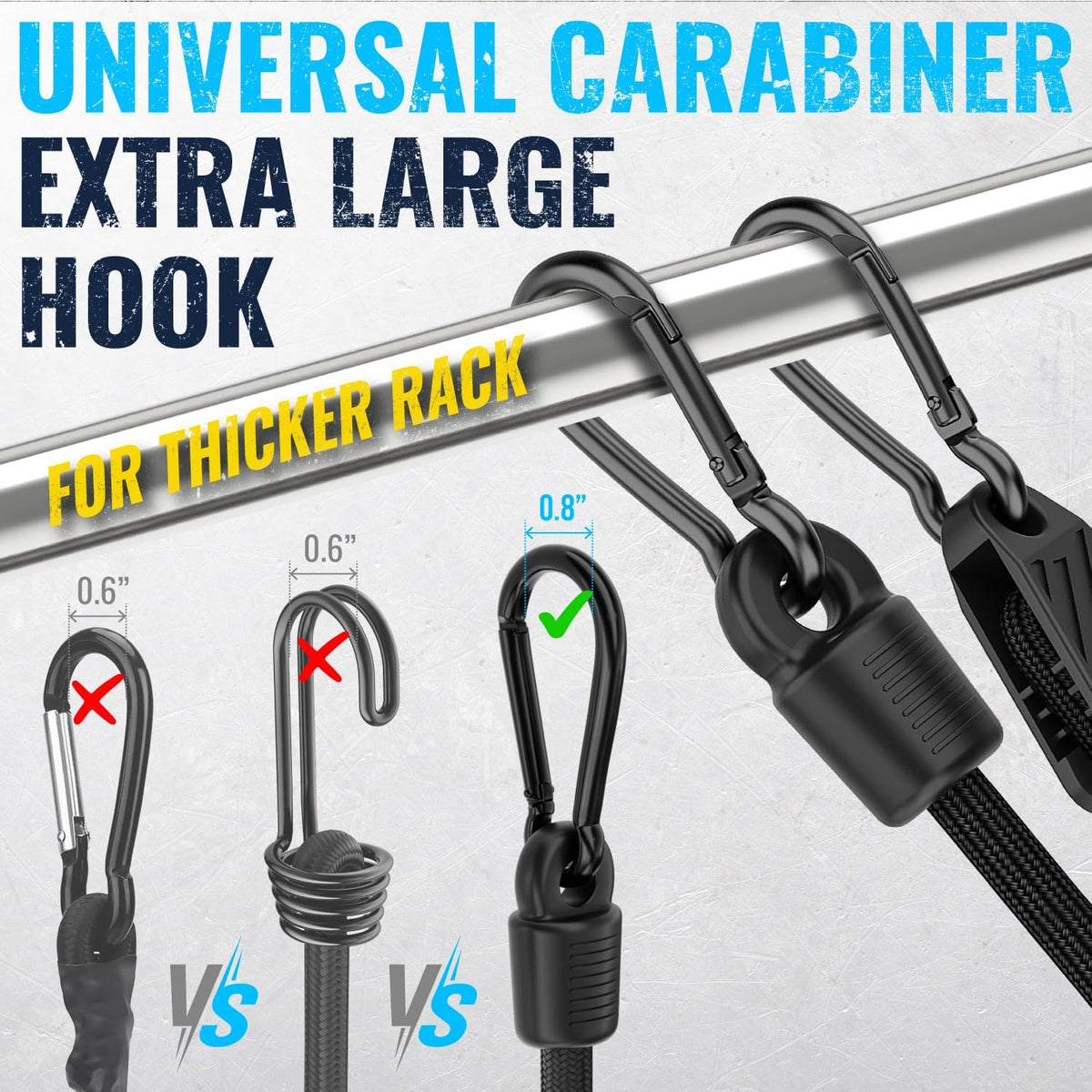 GOEASY0312 Adjustable Bungee Cords with Carabiner Hooks 8"-53", 6PCS