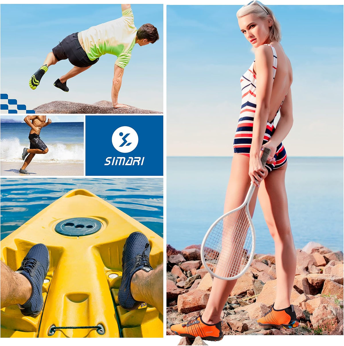SIMARI Water Shoes for Women Men - Barefoot Quick-Dry Aqua Socks | Lightweight Swim Shoes for Surfing, Swimming, Beach Sports, Kayaking, Diving | Non-Slip Design
