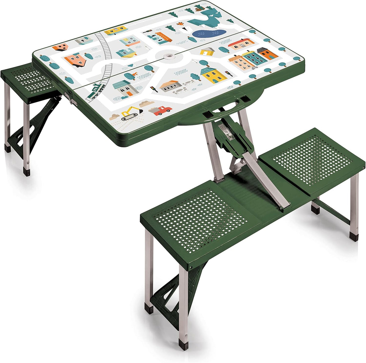 Picnic TIME Portable Folding Picnic Table with Seats for 4, Collapsible Aluminum Table with Benches & Umbrella Hole, Lightweight Foldable Table for Camping, Travel, Backyard, Tailgating