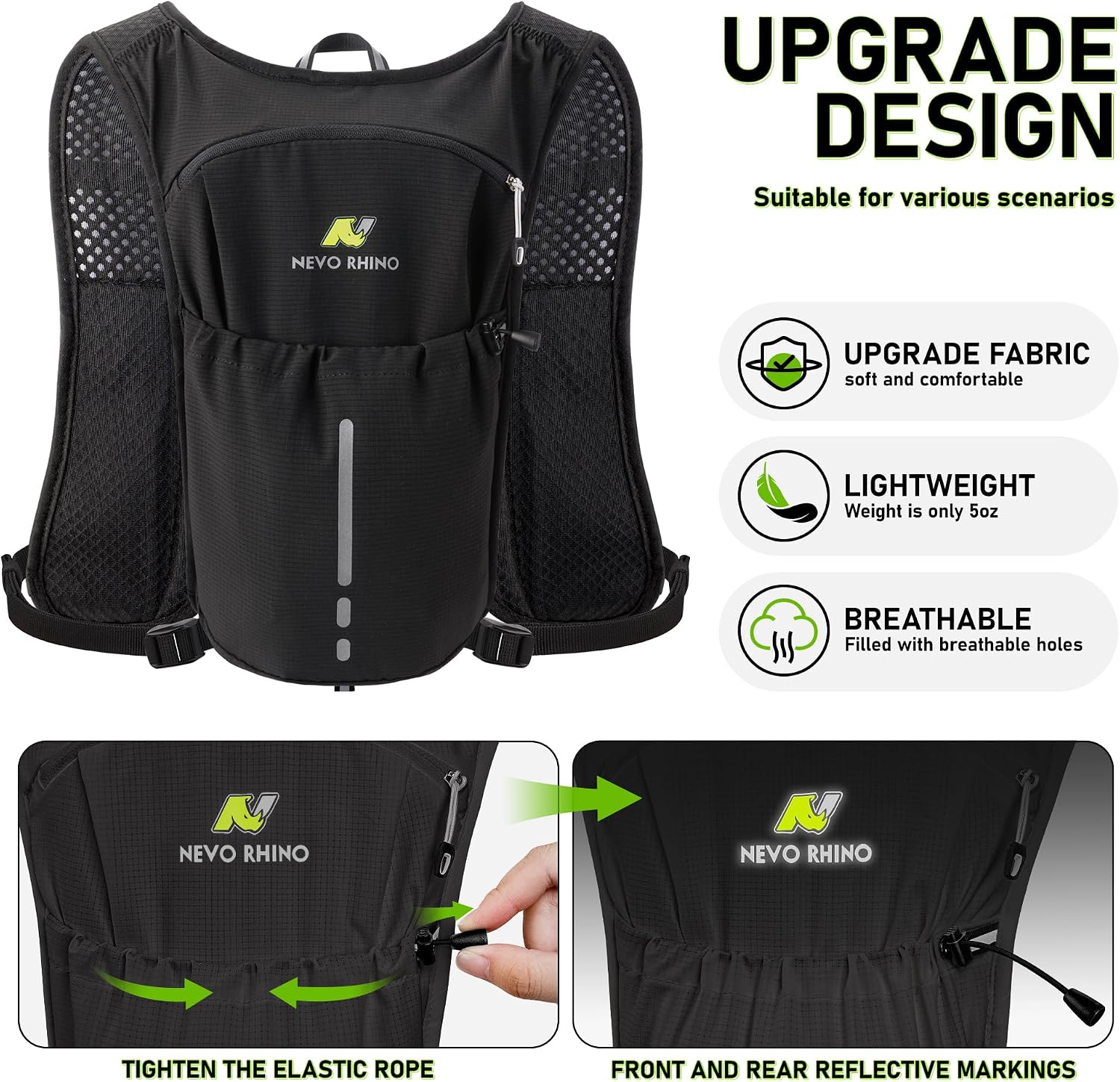 N NEVO RHINO Running Vest with 1.5L Water Bladder, Hydration Vest Pack