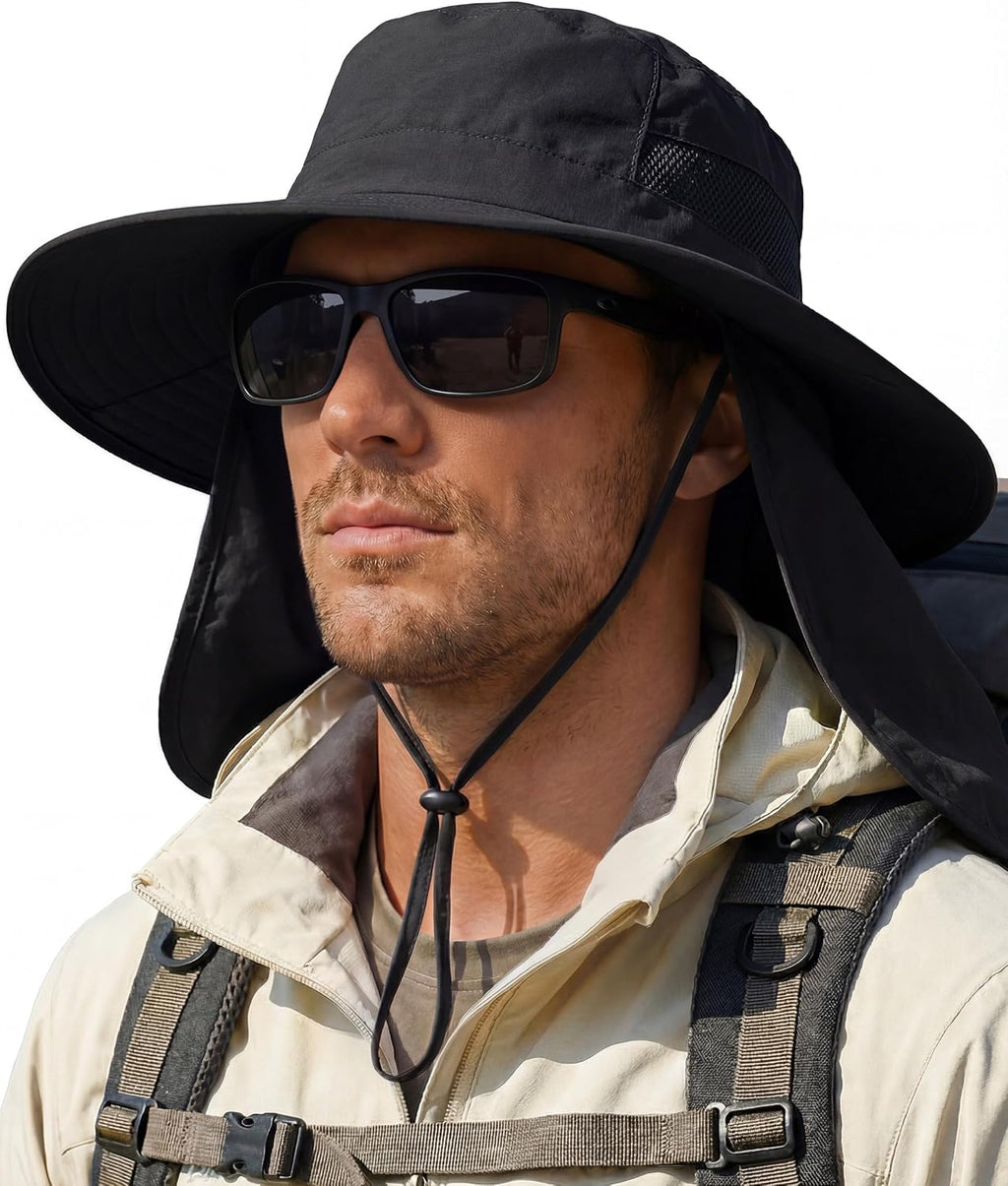 Sun Hats for Men Wide Brim Bucket Hat with Neck Flap for Fishing & Hiking Mens Sun Hat for UV Protection