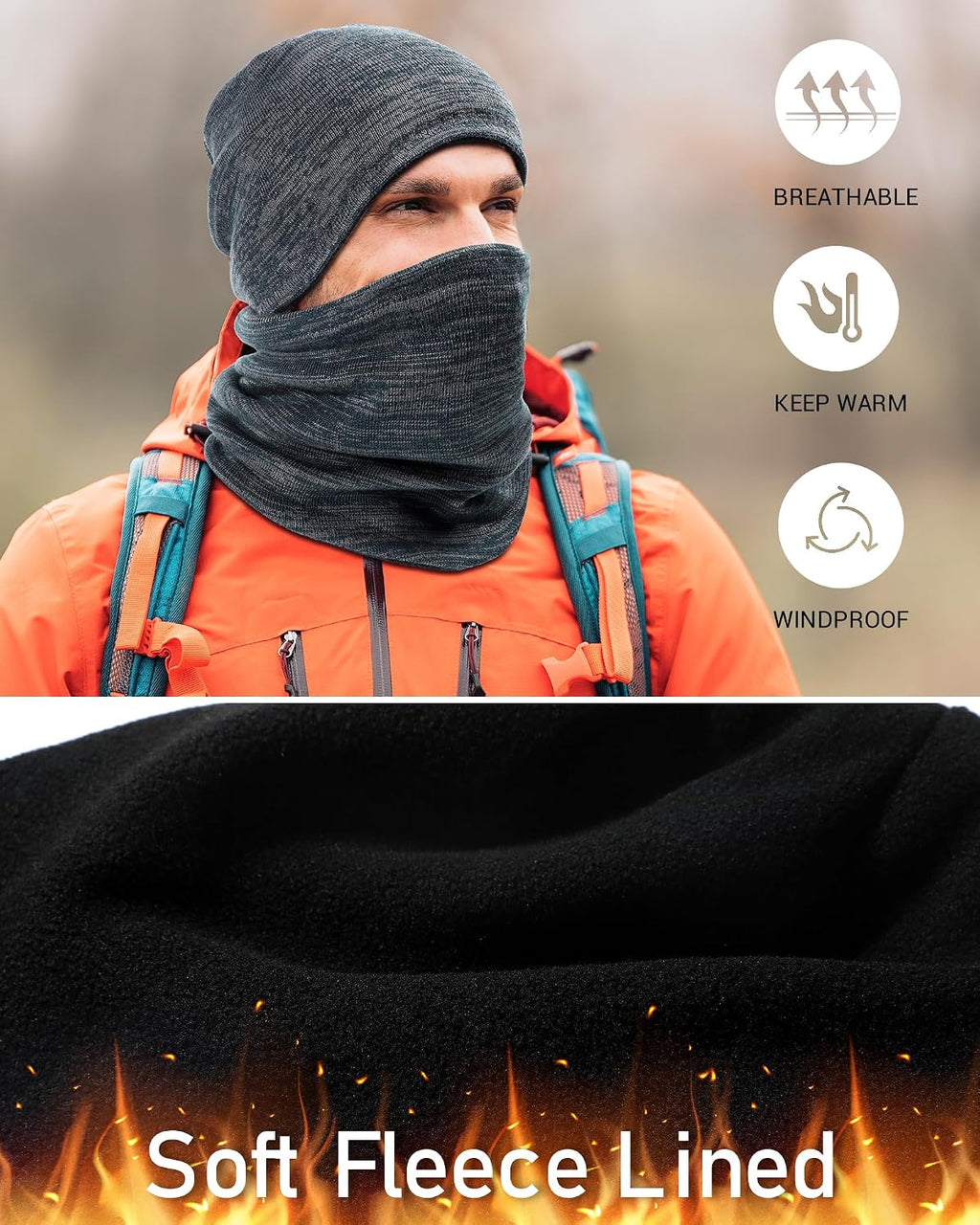 Winter Beanie Hat Scarf Set for Men Women Fleece Lined Warm Windproof Ski