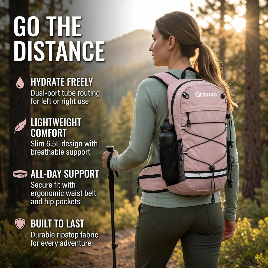 Graxivo Hydration Backpack, Lightweight Hydration Pack with Waist Pockets & Helmet Holder, Versatile Daypack for Mountain Biking, Cycling, Hiking, Running for Men Women