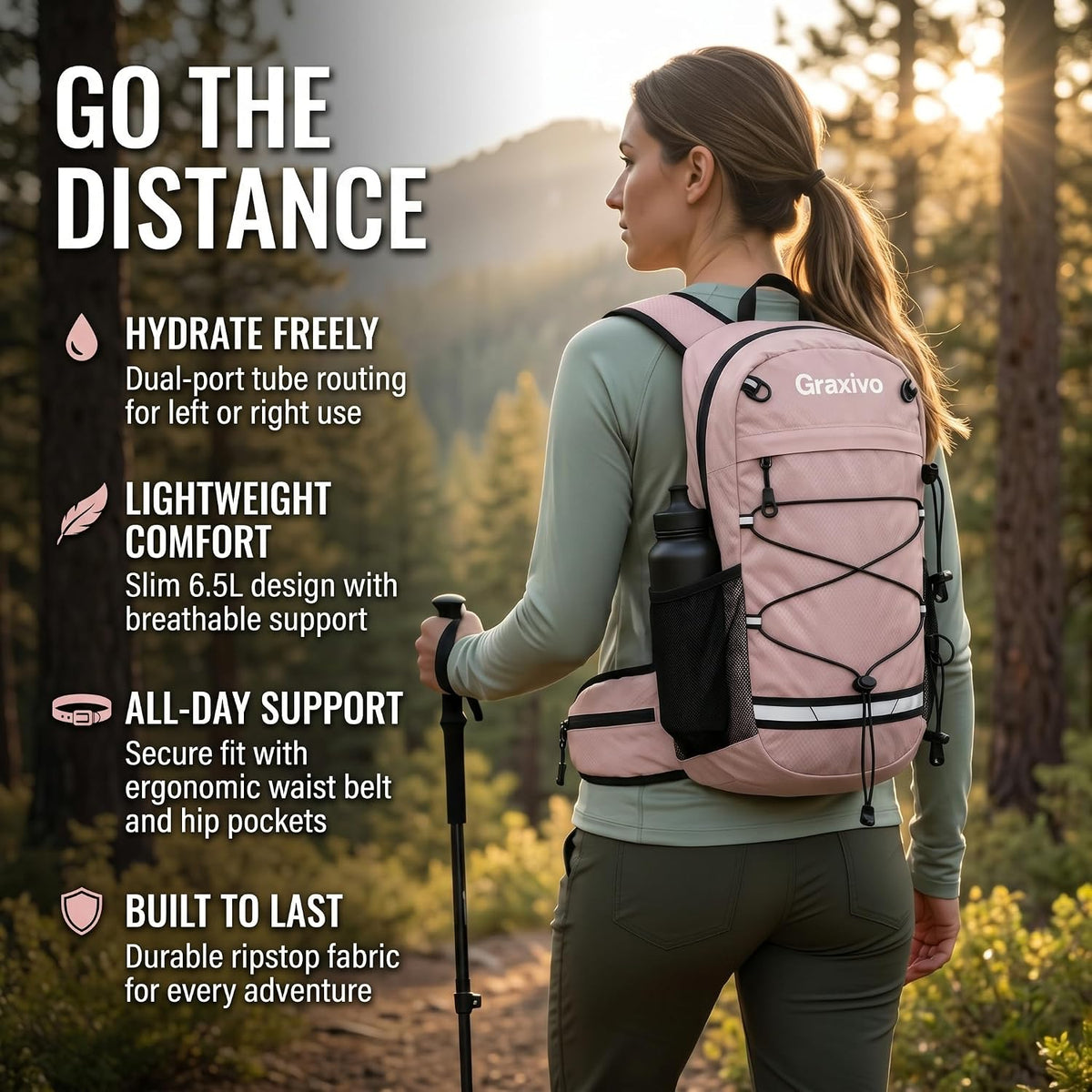 Graxivo Hydration Backpack, Lightweight Hydration Pack with Waist Pockets & Helmet Holder, Versatile Daypack for Mountain Biking, Cycling, Hiking, Running for Men Women