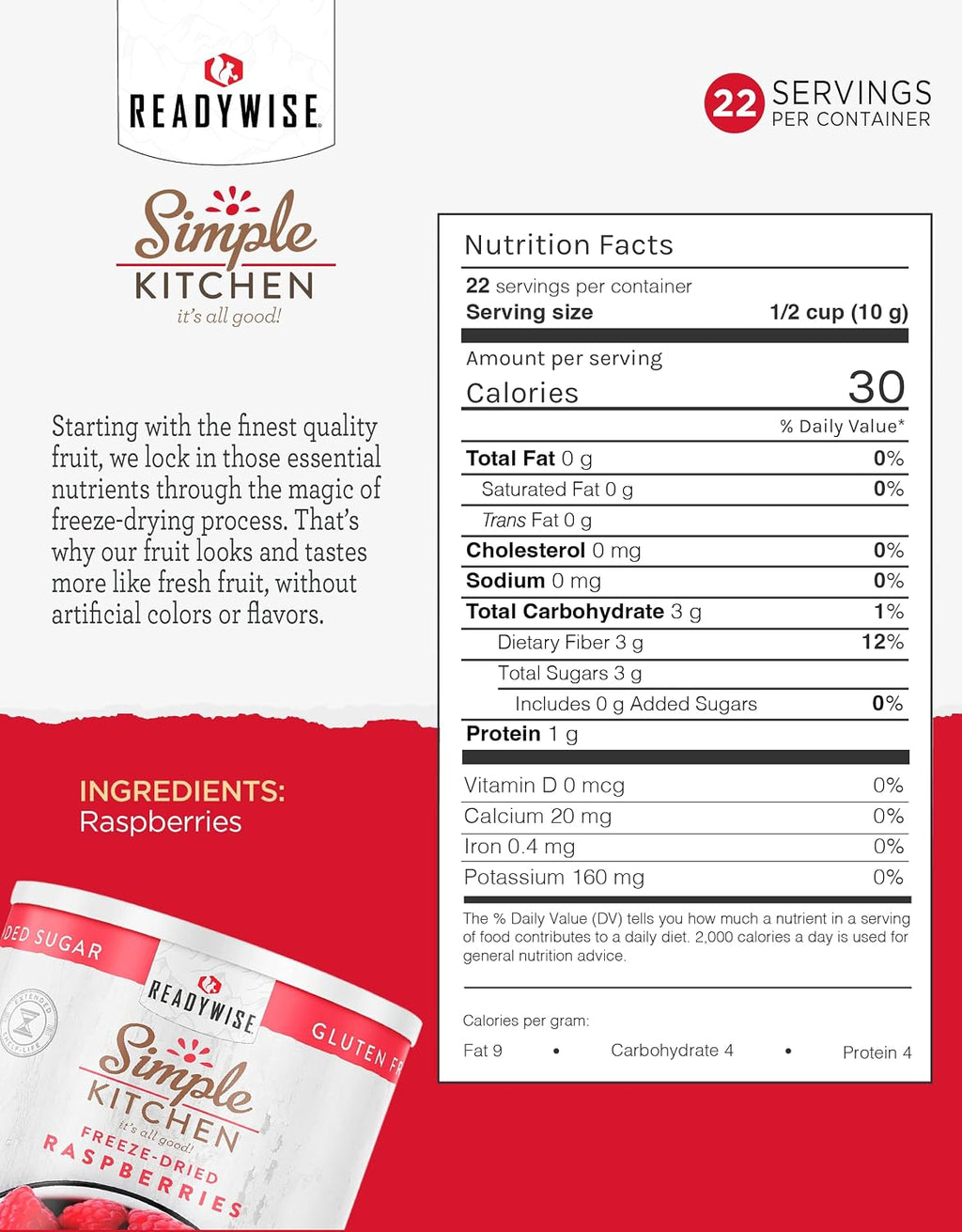SIMPLE KITCHEN Camping and Outdoors Freeze Dried Raspberries, 22 Servings