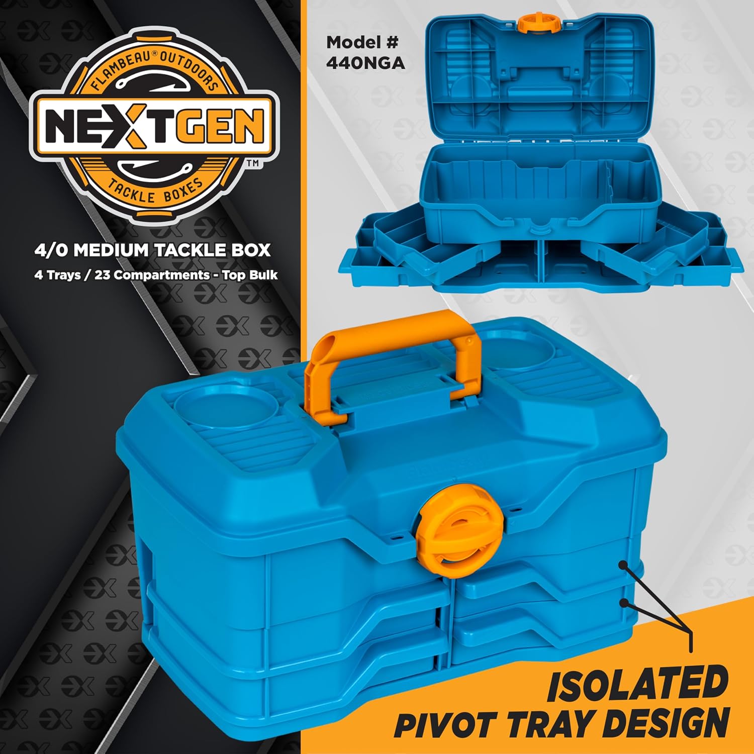 Flambeau Outdoors NextGen 4/0 M Tackle Box 4 Pivot Trays 23 Slots, Blue