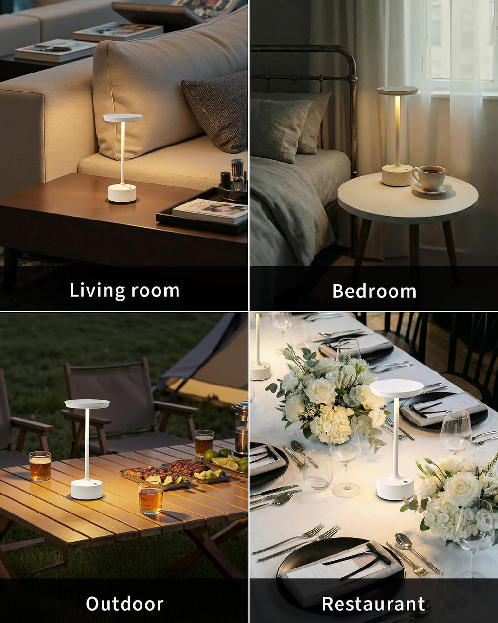 PUSU Rechargeable Table Lamps Set of 2, White Cordless Portable Desk Lamp
