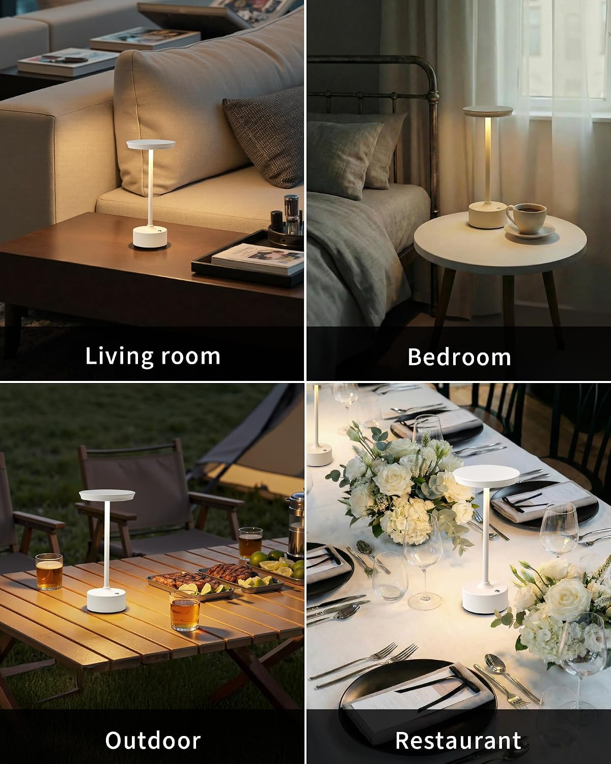 PUSU Rechargeable Table Lamps Set of 2, White Cordless Portable Desk Lamp