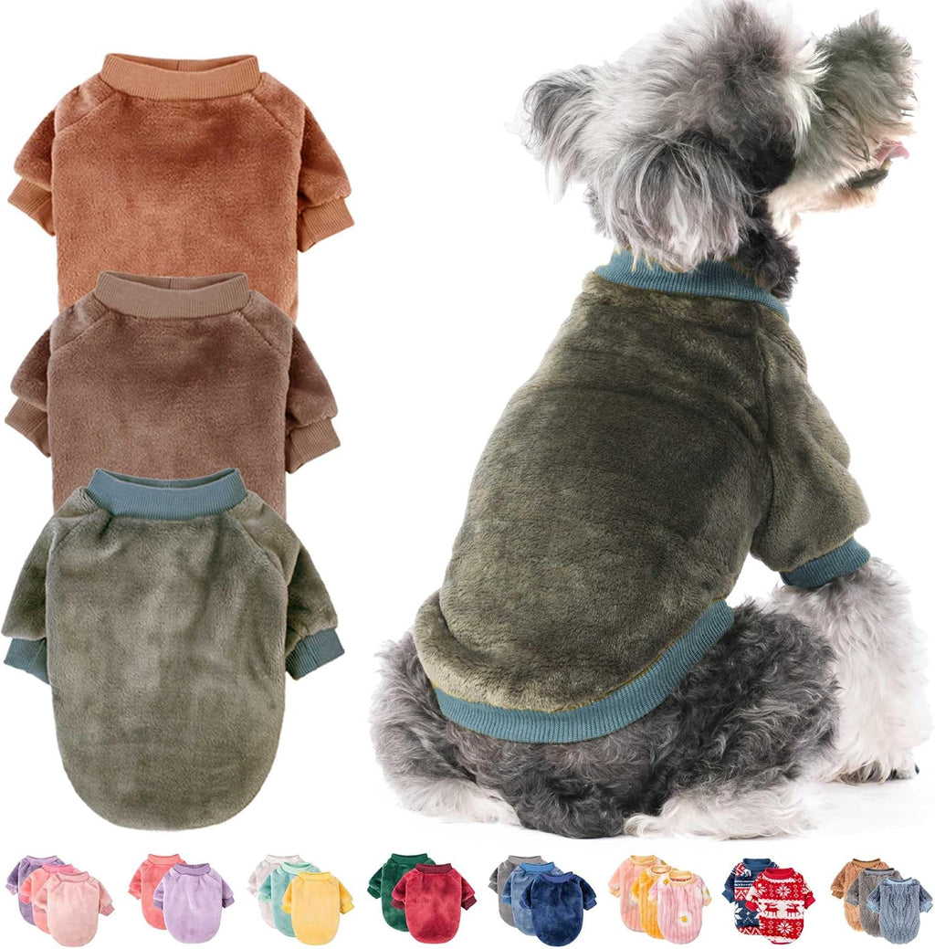 FabriCastle Small Dog Sweaters, 3-Pack Dog & Cat Clothes, Soft and Warm Pet Jackets for Small Dogs Boy & Girl, Winter Pet Apparel Costumes, Puppy Outfits (Camel,Khaki,Olive, Medium)