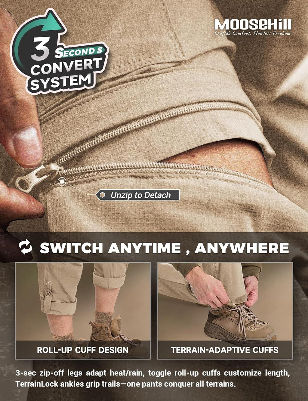 Moosehill Men's Hiking Pants: Convertible Quick-Dry