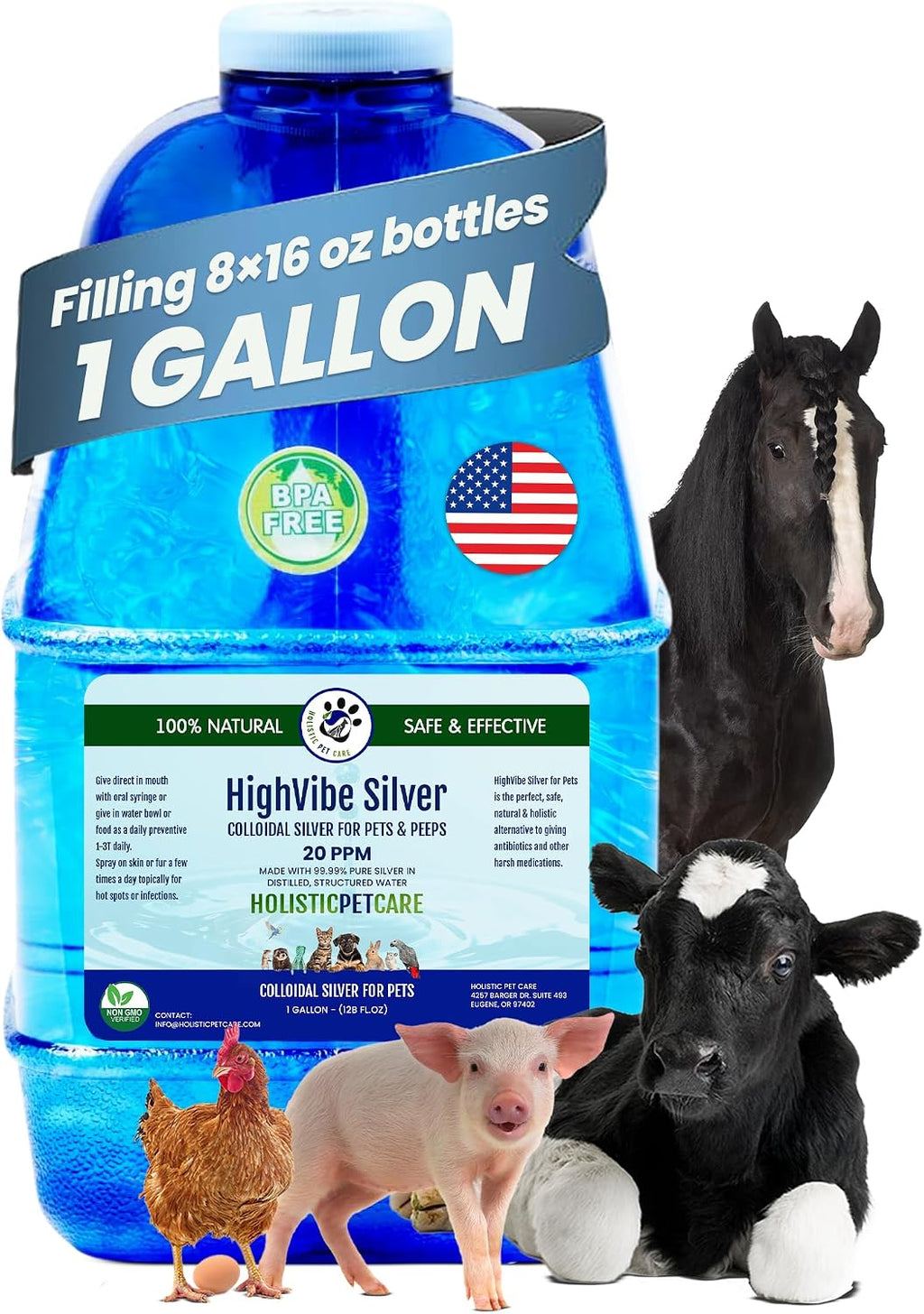HOLISTIC PET CARE Colloidal Silver for Dogs, Cats & Pet- 20 PPM (32oz)