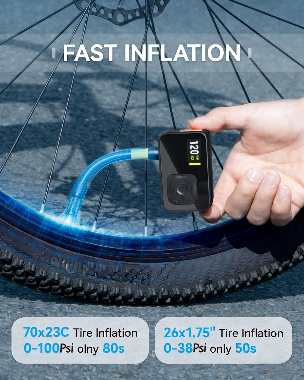 Electric Bike Pump,120PSI High Pressure Bicycle Tire Pump for Digital Gauge