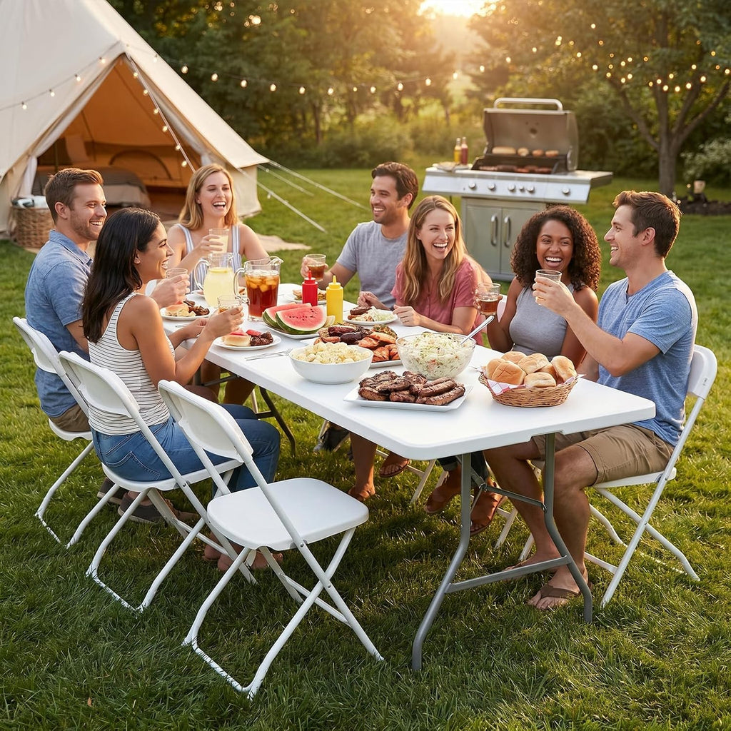 DUMOS 8 FT Folding Picnic Table, Portable Plastic Table, Easy to Keep