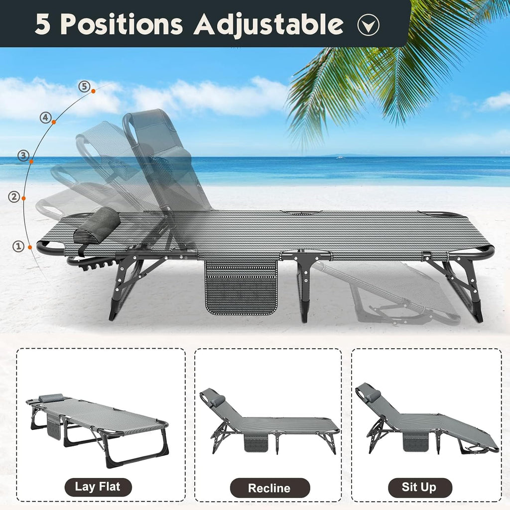 MOPHOTO Folding Lounge Chair, 5-Position Chaise Lounge with Padded Cushion