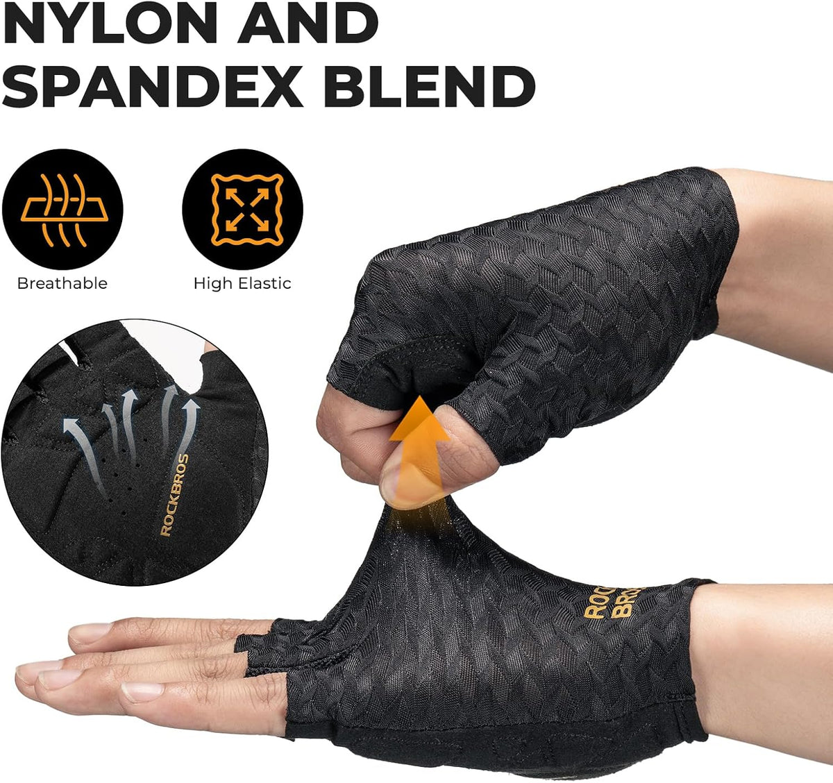 ROCKBROS Cycling Gloves for Men Breathable Lightweight Fingerless Gloves