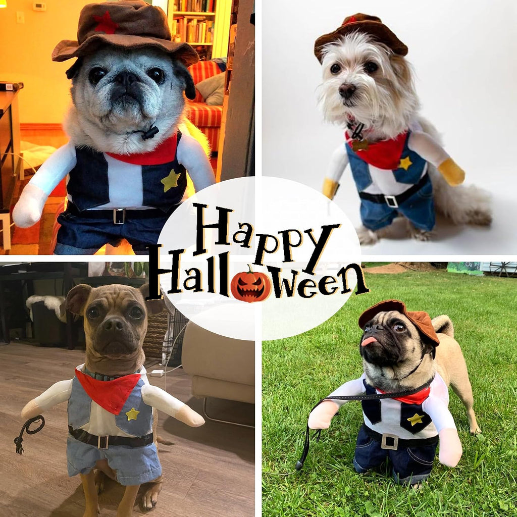 NACOCO Halloween Cowboy Dog Costume - Pet Clothes Costumes with Hat for Dog and Cat Blue(S)