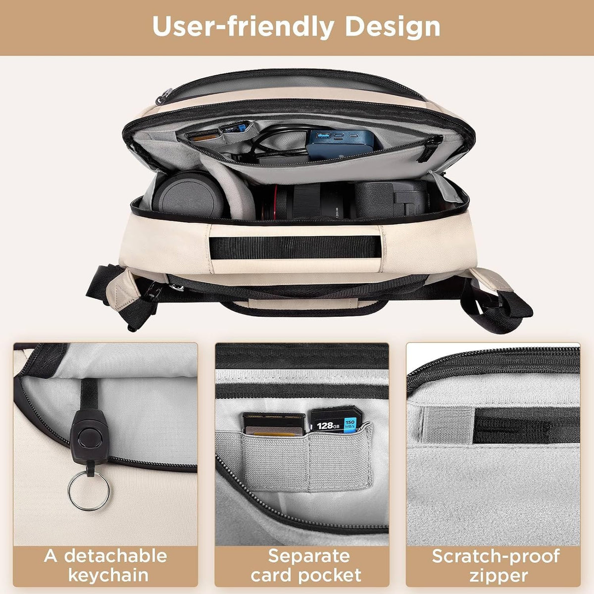 TAAOKA Camera Sling Bag,Waterproof Camera Case with Tripod Holder,Lightweight DSLR/SLR/Mirrorless Camera Bags Crossbody for photographers-Beige