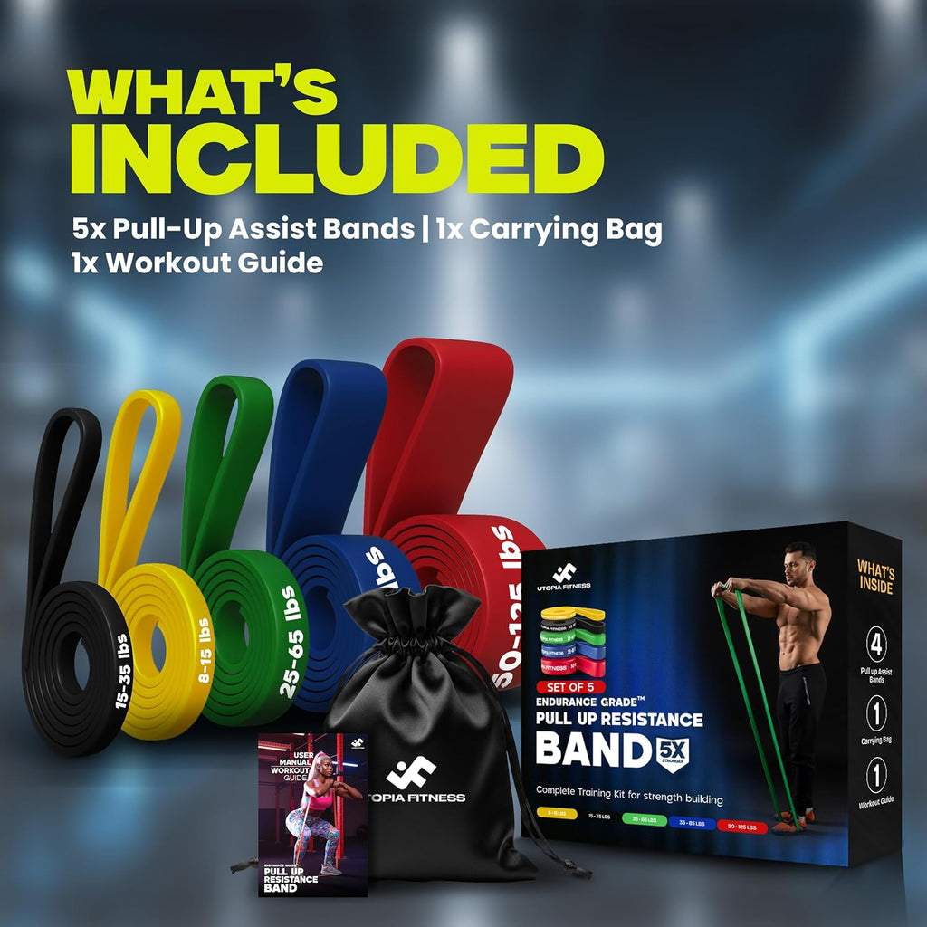Pull Up Resistance Bands Set of 5 (8-125 lbs) Heavy Duty Workout Bands