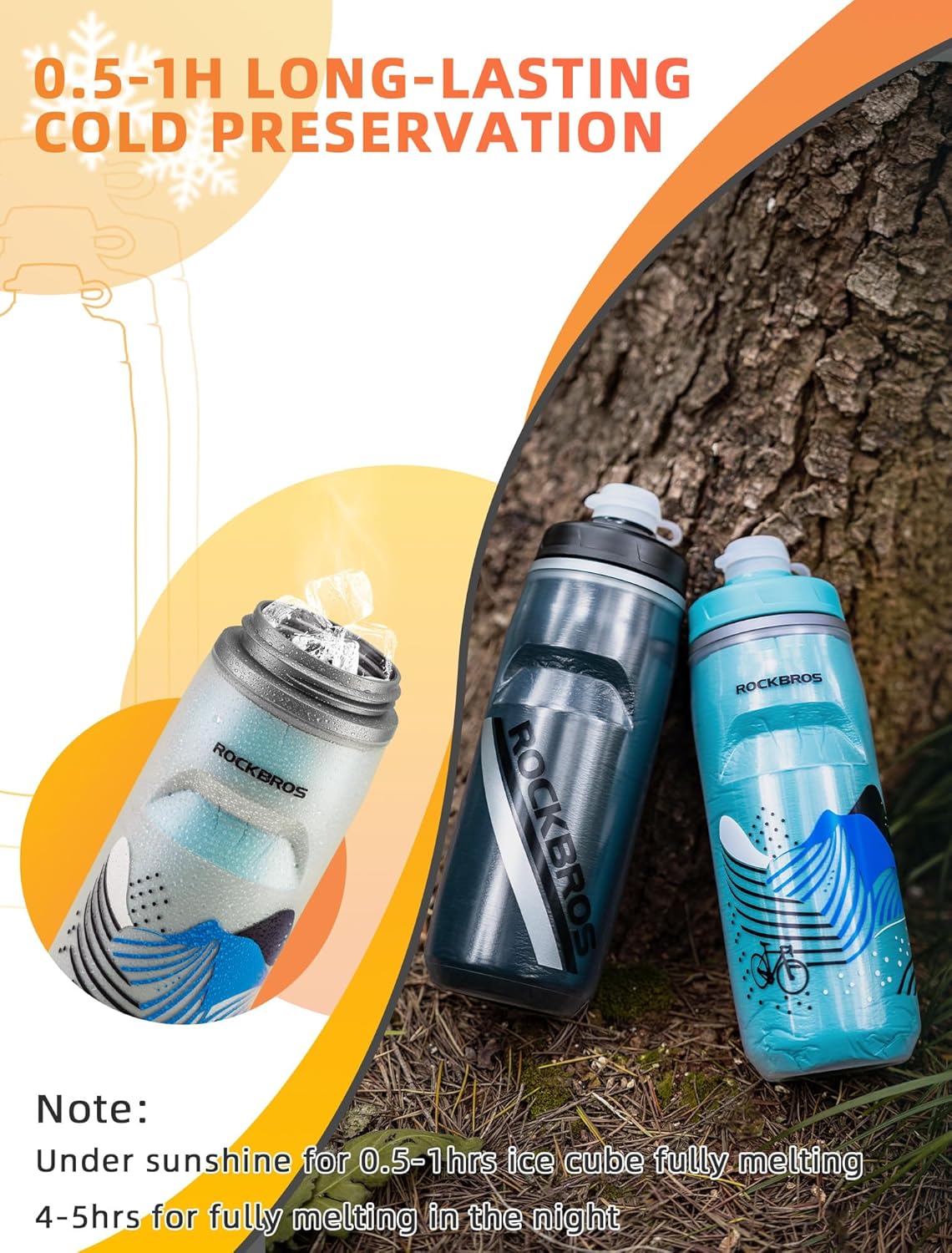 ROCKBROS Bike Water Bottle, 21oz Insulated Cycling Squeeze Bottle