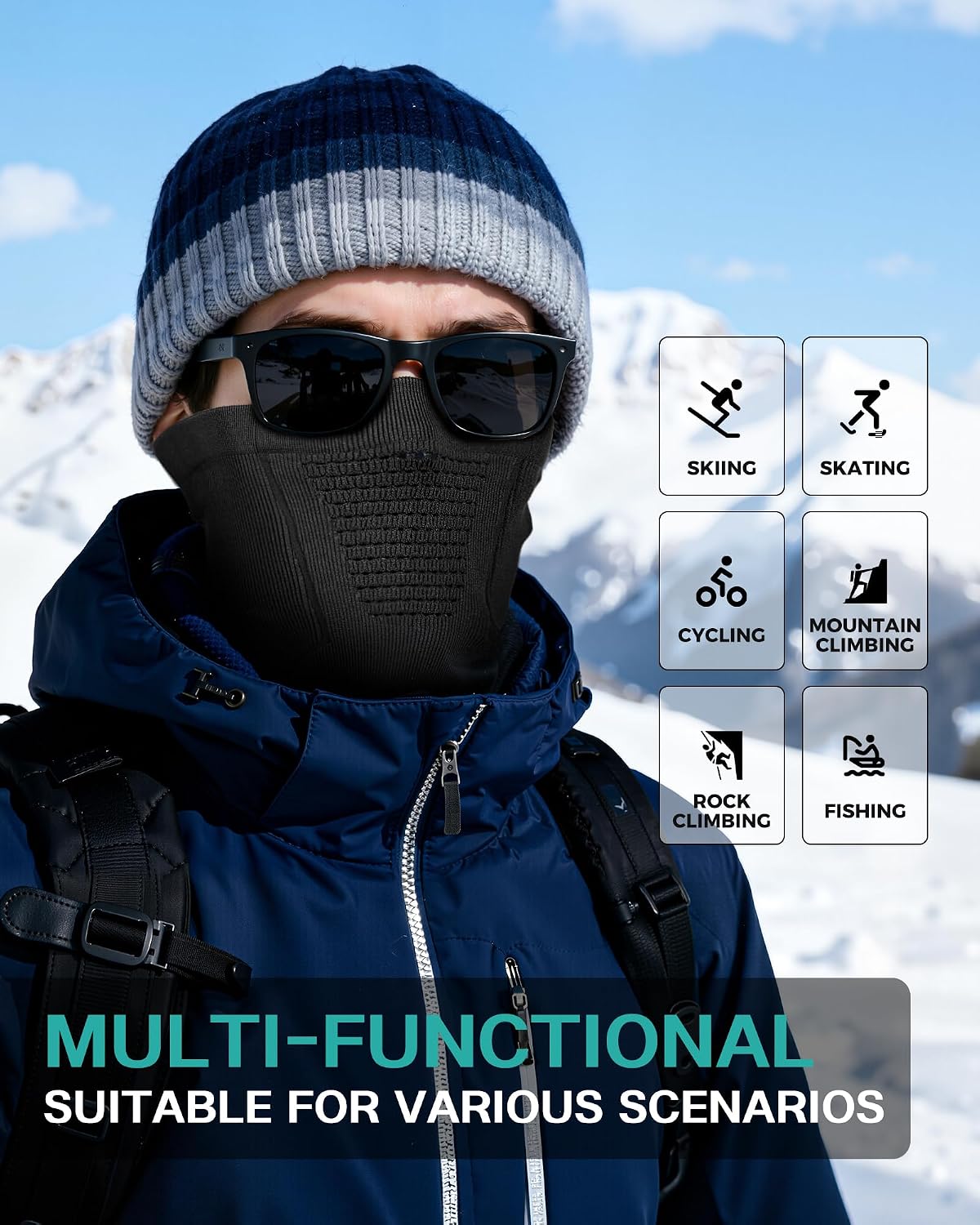 AOPREL Winter Neck Gaiter Breathable Neck Warmer Windproof Half-Face Mask