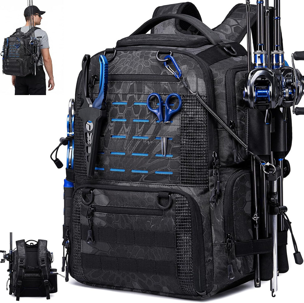 50L Fishing Backpack with Rod Holders, Tackle Box Backpack