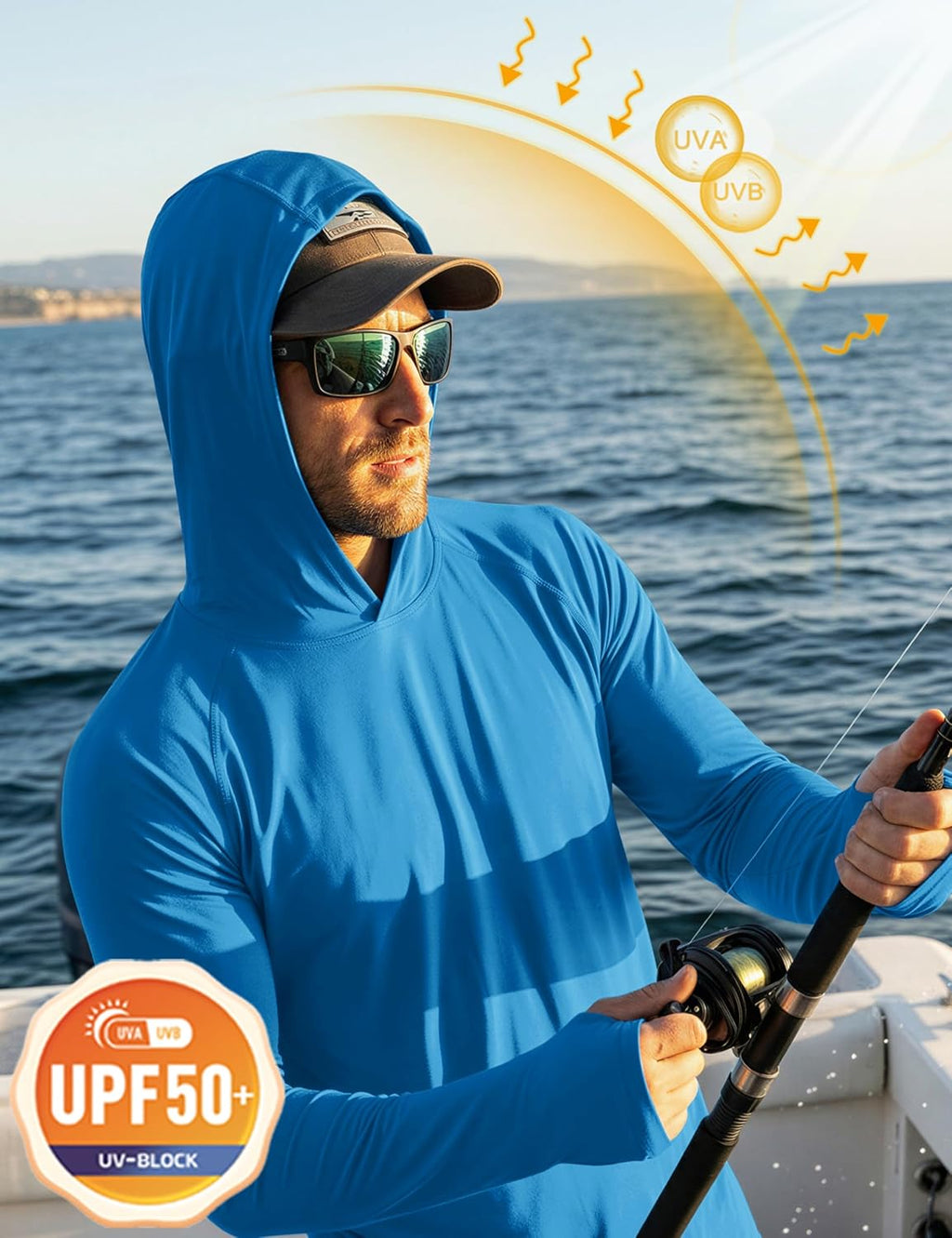 MAGCOMSEN Men's Hooded UPF 50+ Sun Protection T Shirts Long Sleeve Athletic Fishing Shirts Rash Guards