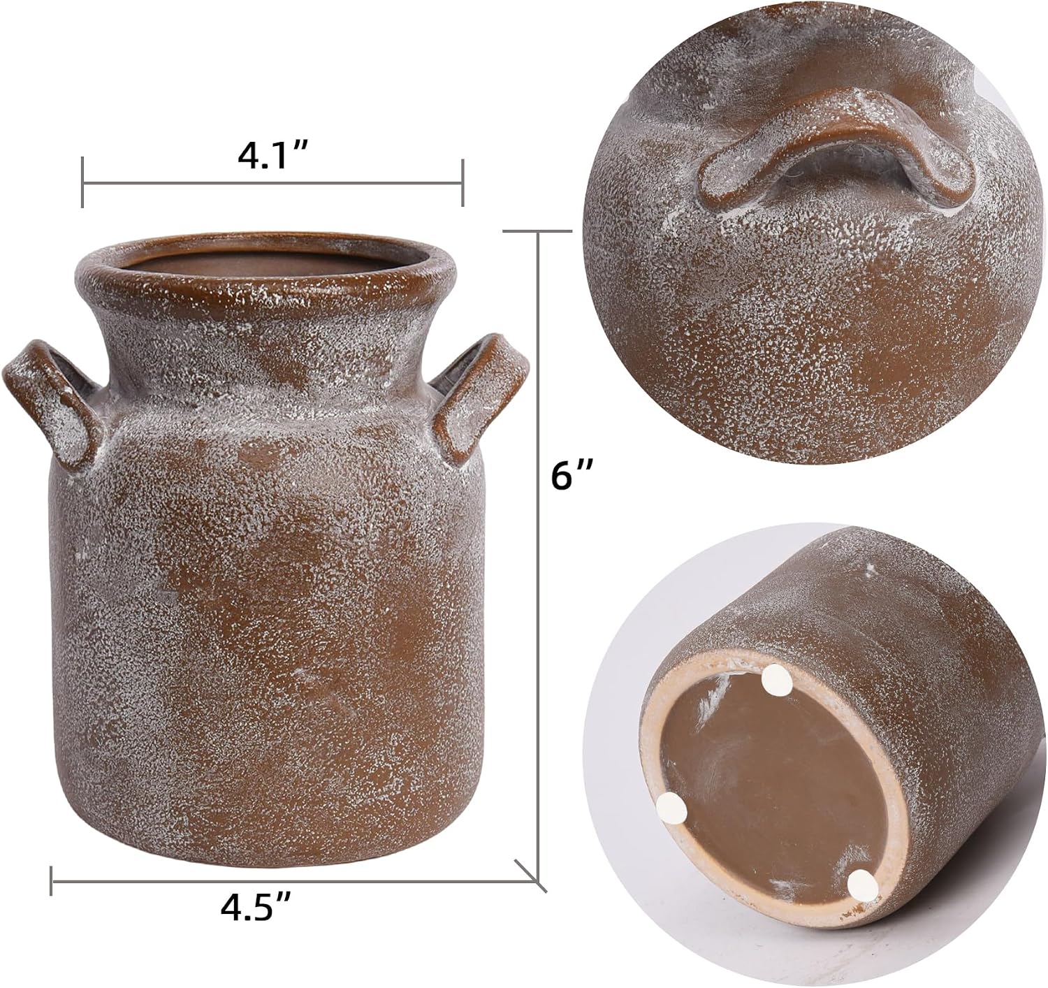 Quoowiit Ceramic Rustic Farmhouse Vase, Distressed Decorative Flower Vases for Home Decor, Ideal Shelf Decor, Boho Vase for Living Room Bedroom Kitchen Office Centerpiece Table Decorations
