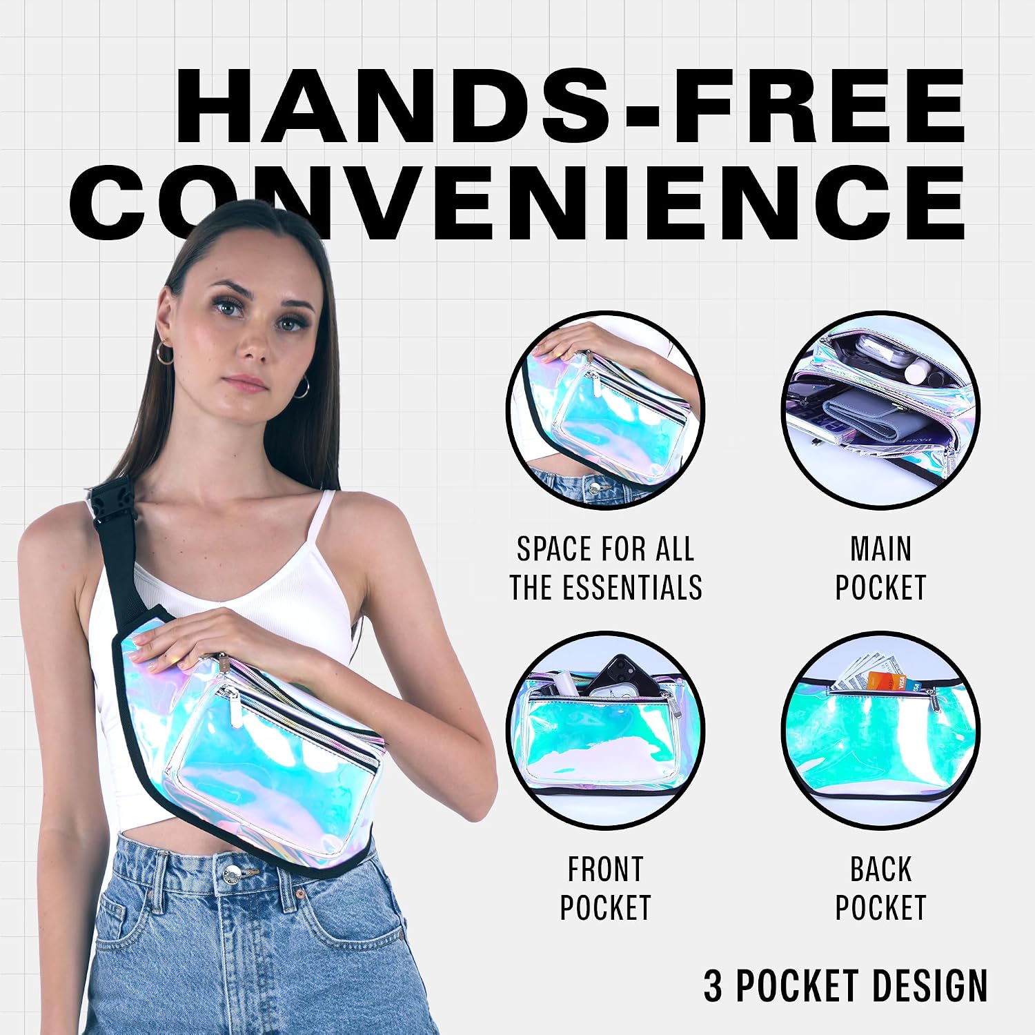 SoJourner Waterproof Holographic Fanny Pack, Luminous Holographic Blue