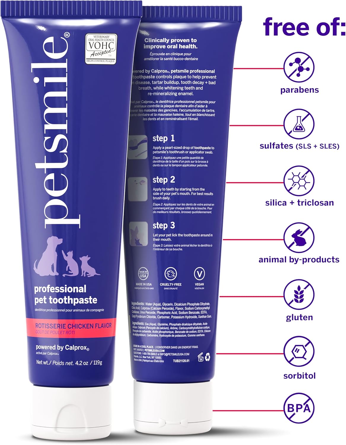 Petsmile VOHC Accepted Toothpaste, Rotisserie Chicken 4.2 Oz, Cats + Dogs