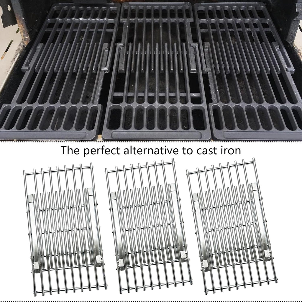 Stainless Cooking Grill Grates Replacement Adjustable Universal Extends from 14" to 20" Long, 8" Wide Each Adjust Expandable Cooking Grill Grids (3pack)