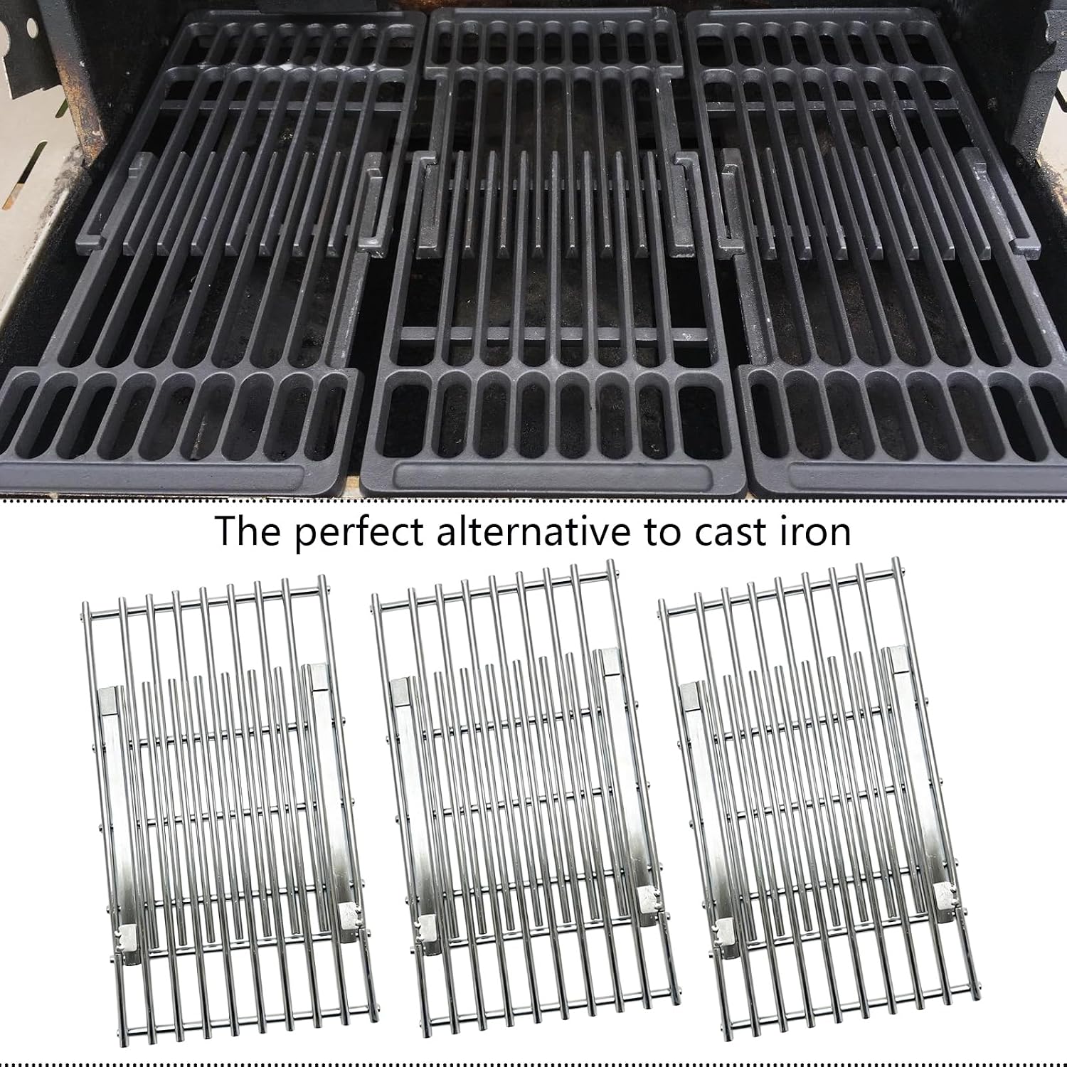 Stainless Cooking Grill Grates Replacement Adjustable Universal Extends from 14" to 20" Long, 8" Wide Each Adjust Expandable Cooking Grill Grids (3pack)