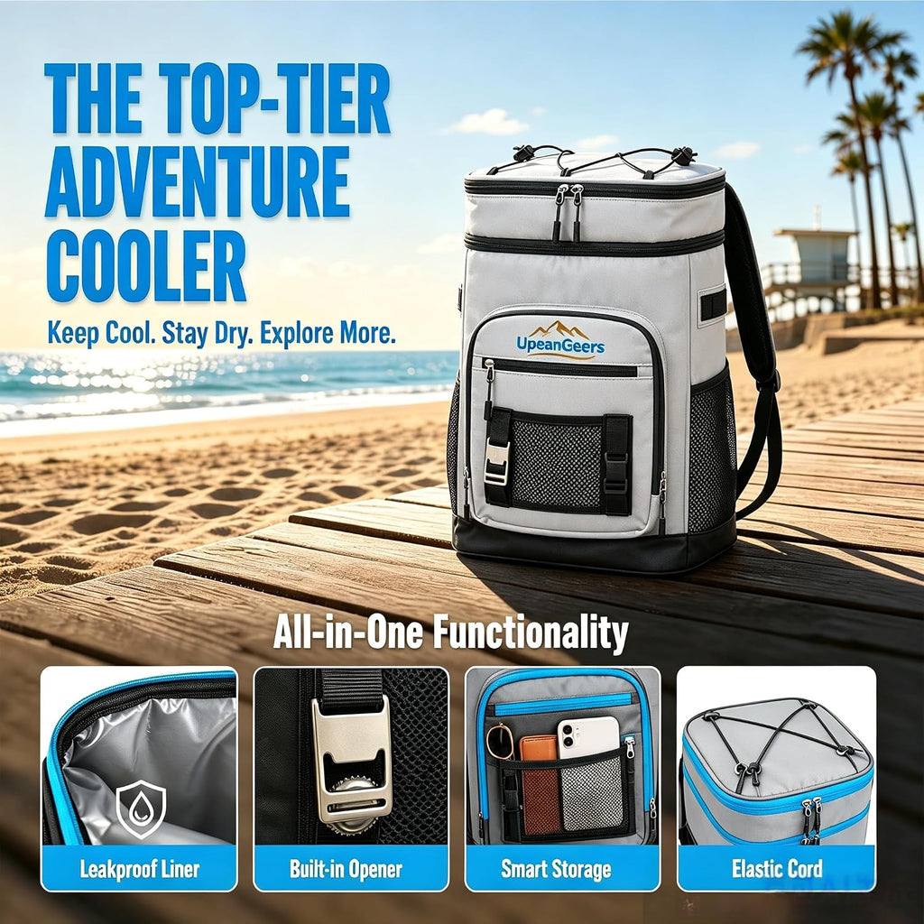 Large Insulated Cooler Backpack,Waterproof Lunch Bag for Men & Women,Ice Packs for Cooler, Road Trip, Beach, Camping,Hiking & Office, Blue & Gray