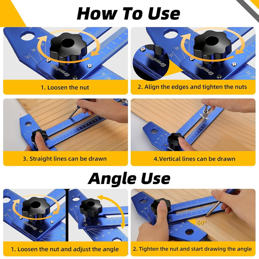 GRENPRO Speed Combination T-Square Woodworking Carpenter Angle Finder Ruler